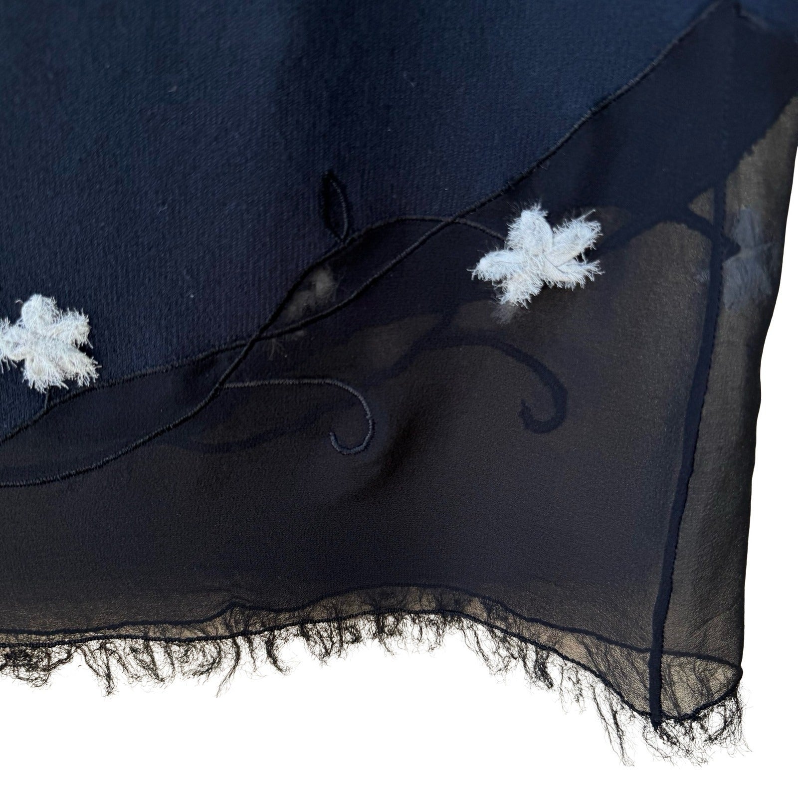 Easel Y2K Whimsigoth Boho Knit Fairy Midi Skirt Floral Embroidery Sheer Fray Hem