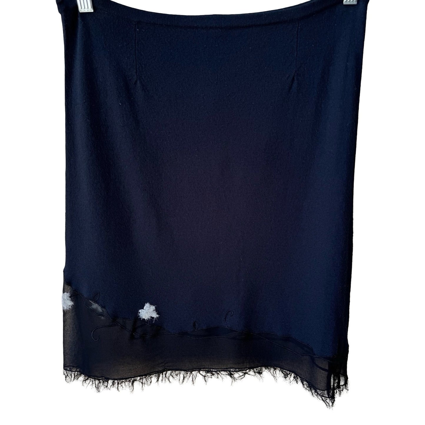 Easel Y2K Whimsigoth Boho Knit Fairy Midi Skirt Floral Embroidery Sheer Fray Hem