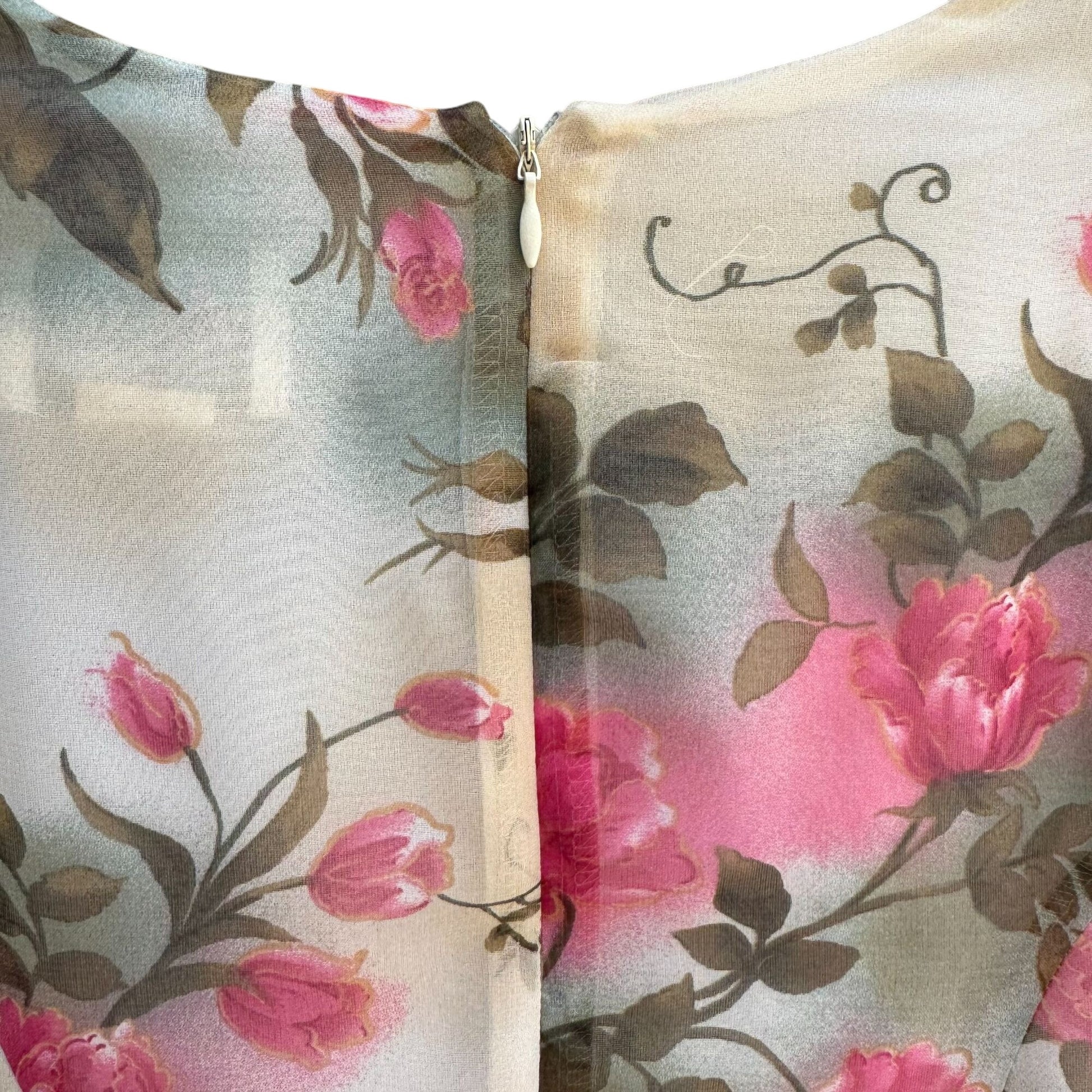 Maggie Sweet Vintage Y2K Womens Floral Chiffon V-Neck Short Sleeve Midi Dress PS