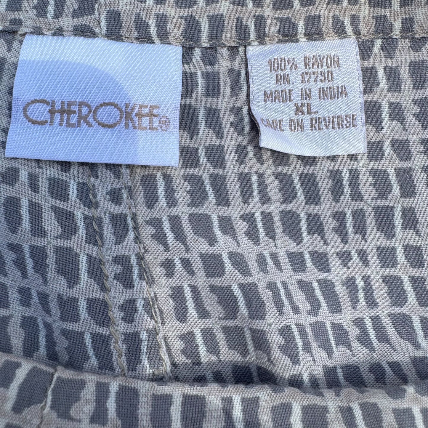 Cherokee Womens Grey White Checkered Lightweight Flowy Drawstring Waist Pants XL