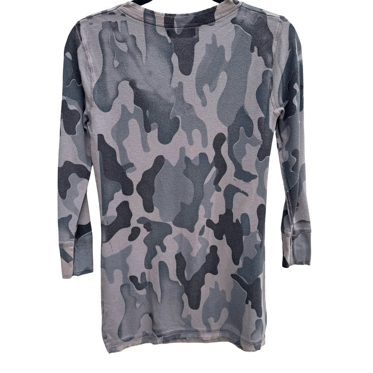 Michael Stars Y2K Grey Camo Waffle Knit Thermal V-Neck Henley Top OS Gorpcore