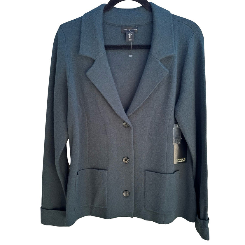 Adrienne Vittadini Minimalist Knitwear Blazer Jacket Green Preppy Womens L NEW
