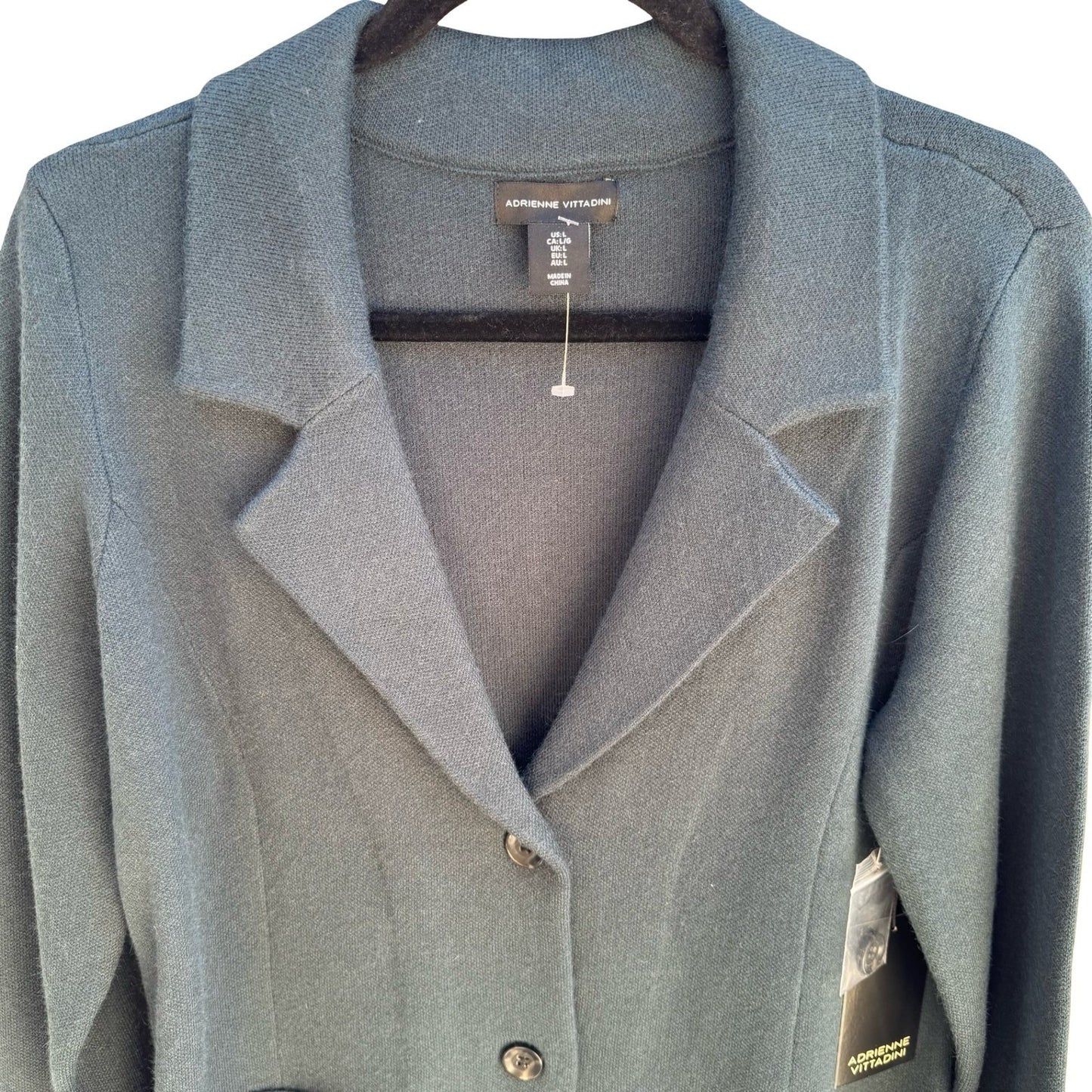 Adrienne Vittadini Minimalist Knitwear Blazer Jacket Green Preppy Womens L NEW