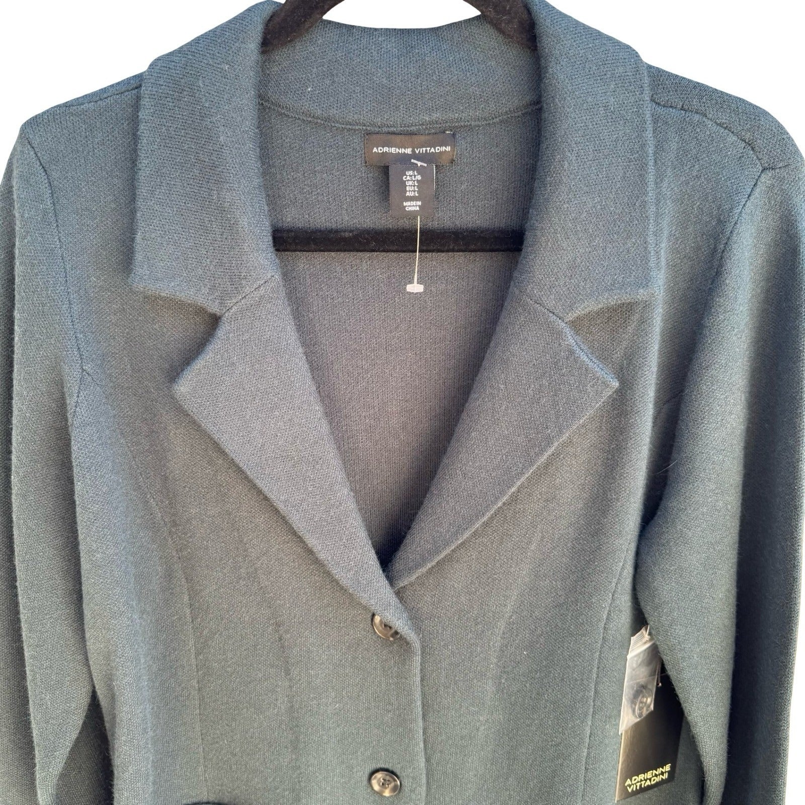 Adrienne Vittadini Minimalist Knitwear Blazer Jacket Green Preppy Womens L NEW