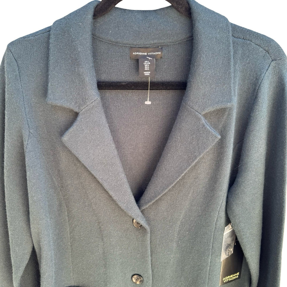 Adrienne Vittadini Minimalist Knitwear Blazer Jacket Green Preppy Womens L NEW