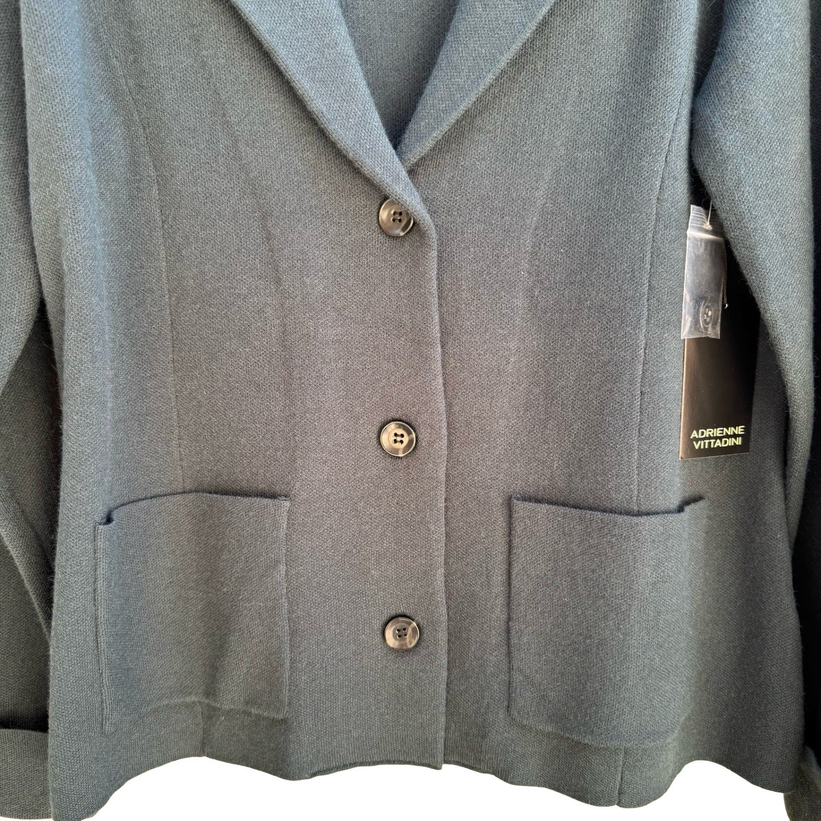 Adrienne Vittadini Minimalist Knitwear Blazer Jacket Green Preppy Womens L NEW