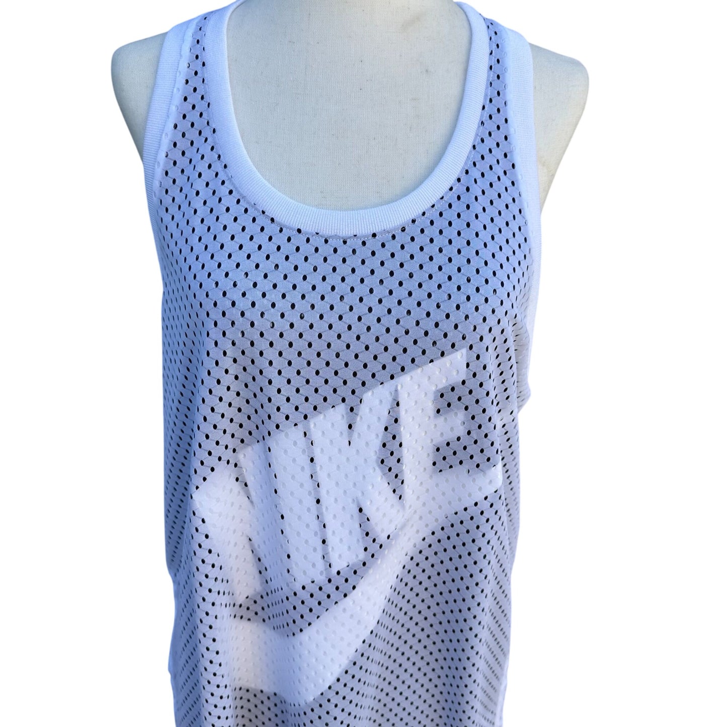 Nike Womens Athletic White Black Mesh Racerback Tank Top Just Do It Dri Fit Large