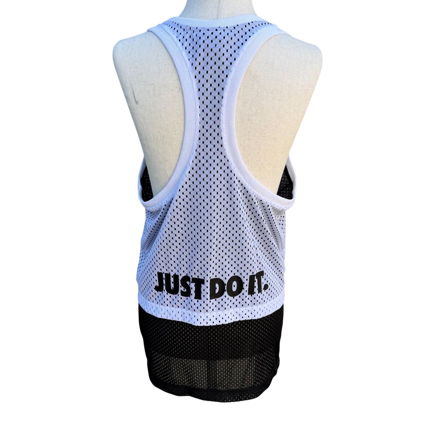 Nike Womens Athletic White Black Mesh Racerback Tank Top Just Do It Dri Fit Large