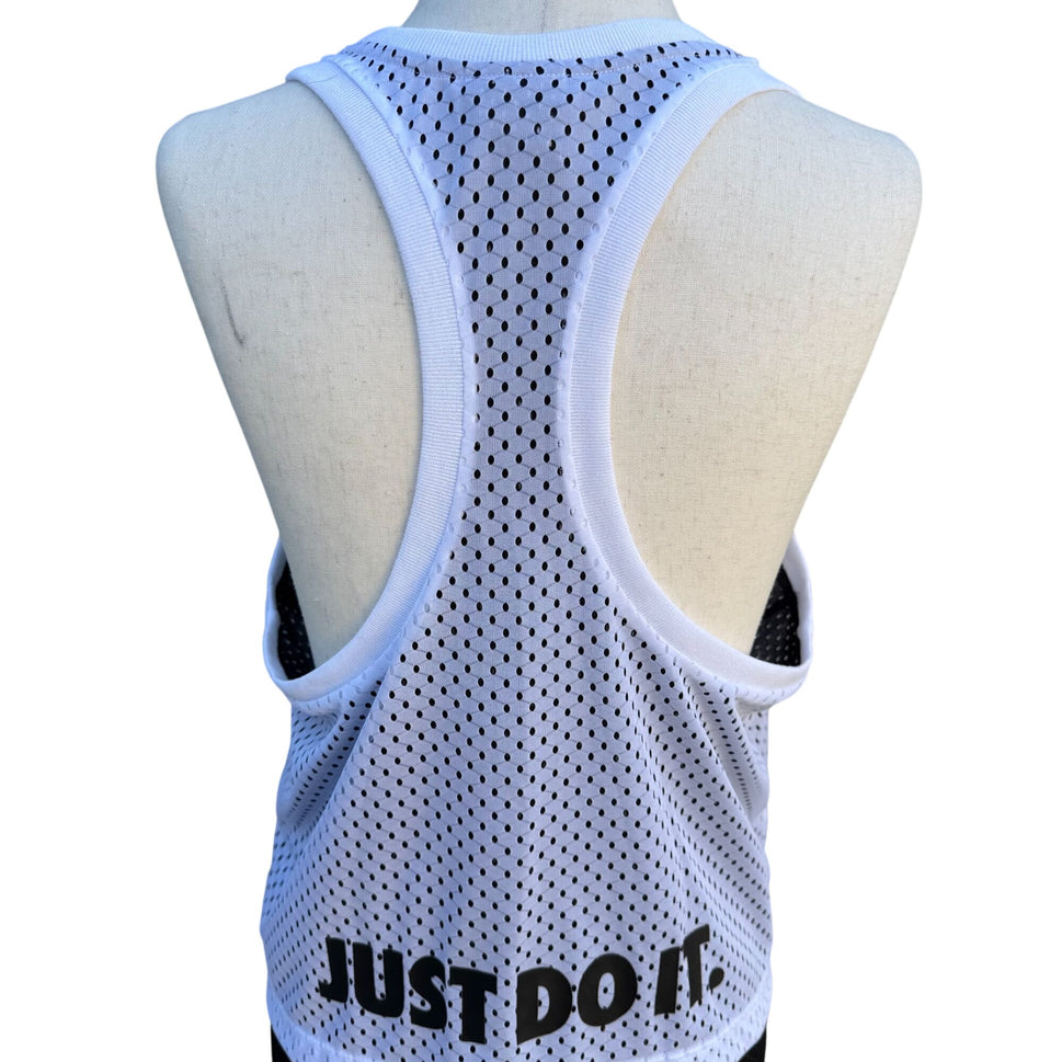 Nike Womens Athletic White Black Mesh Racerback Tank Top Just Do It Dri Fit Large