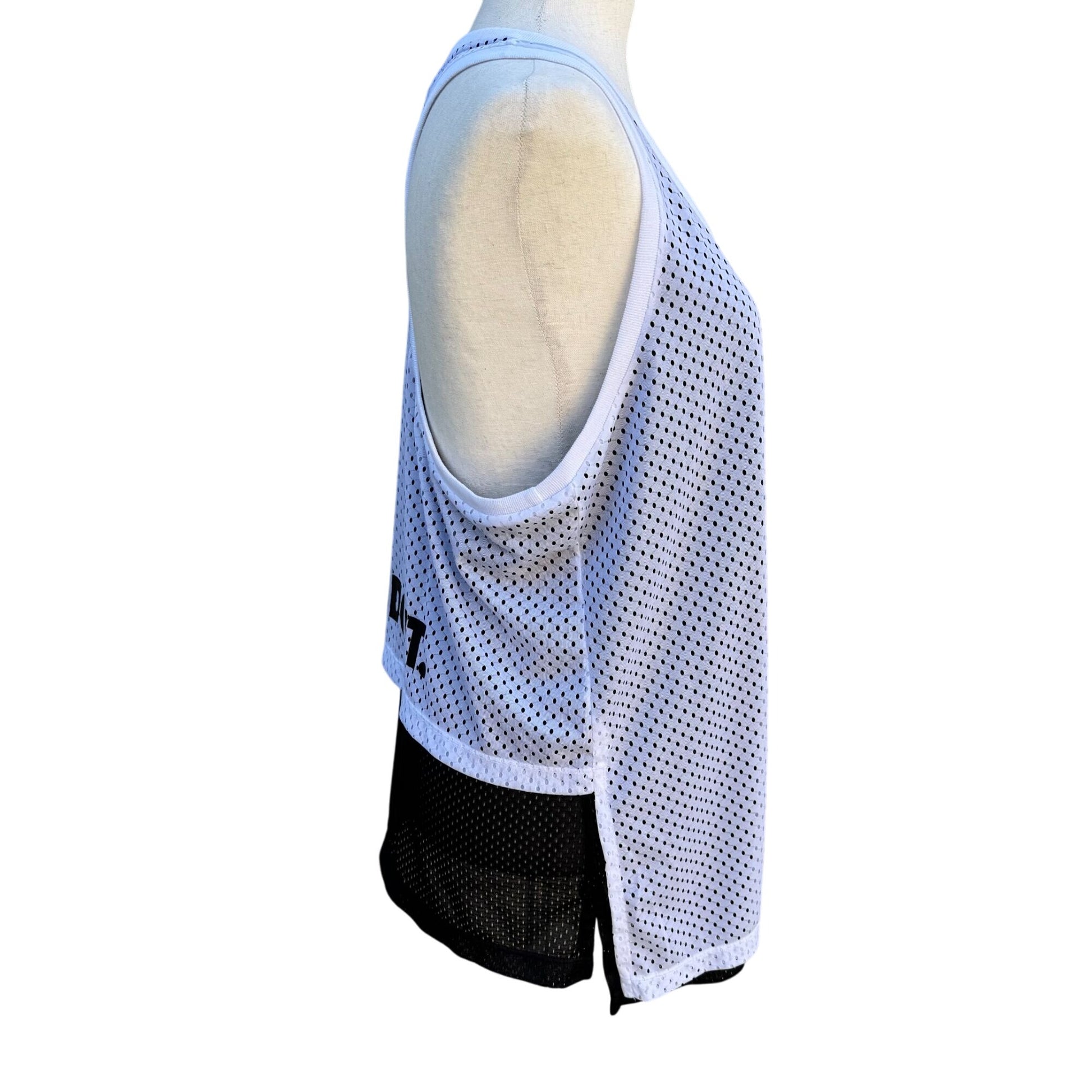 Nike Womens Athletic White Black Mesh Racerback Tank Top Just Do It Dri Fit Large
