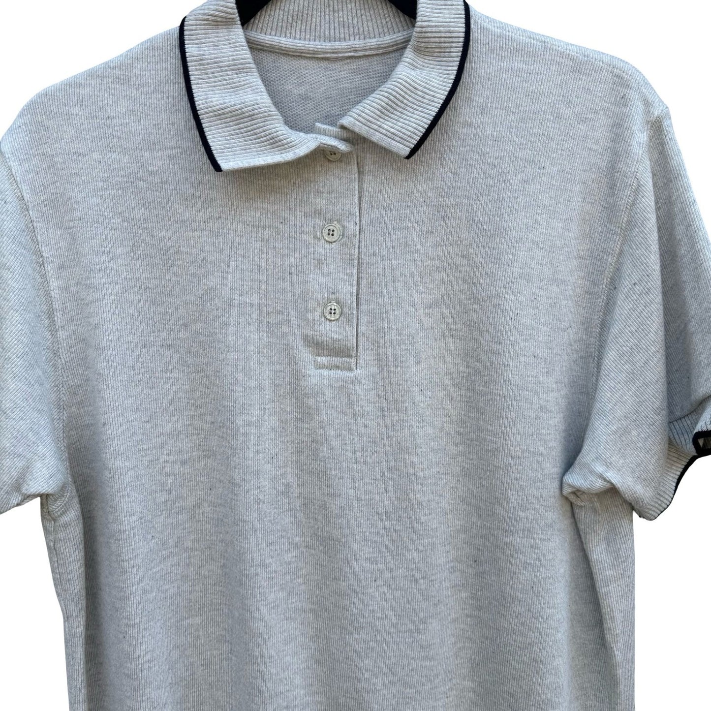 Vintage 90s Gray Ribbed Knit Tipped Polo Shirt Mens L Preppy Minimalist Grandpa