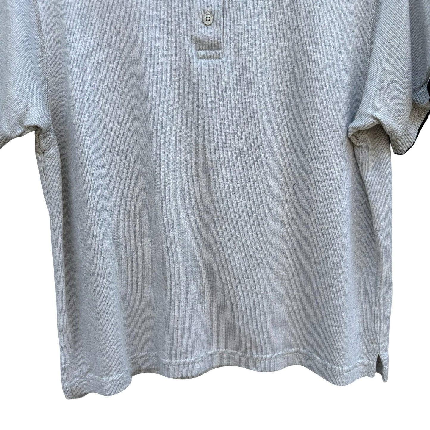 Vintage 90s Gray Ribbed Knit Tipped Polo Shirt Mens L Preppy Minimalist Grandpa