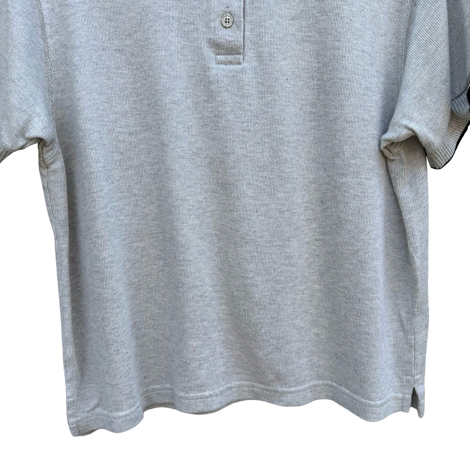 Vintage 90s Gray Ribbed Knit Tipped Polo Shirt Mens L Preppy Minimalist Grandpa