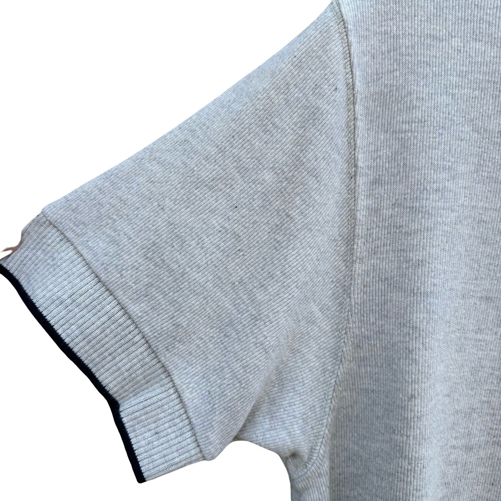 Vintage 90s Gray Ribbed Knit Tipped Polo Shirt Mens L Preppy Minimalist Grandpa
