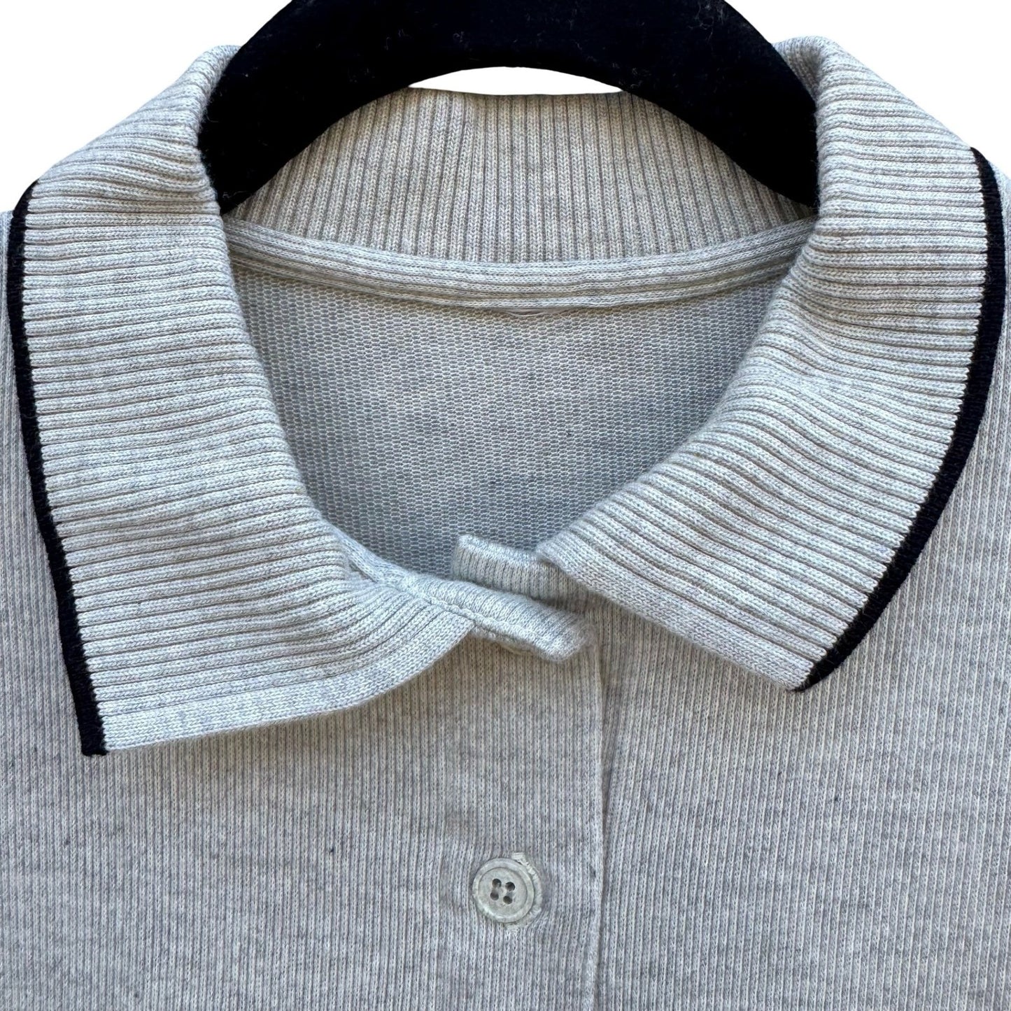 Vintage 90s Gray Ribbed Knit Tipped Polo Shirt Mens L Preppy Minimalist Grandpa