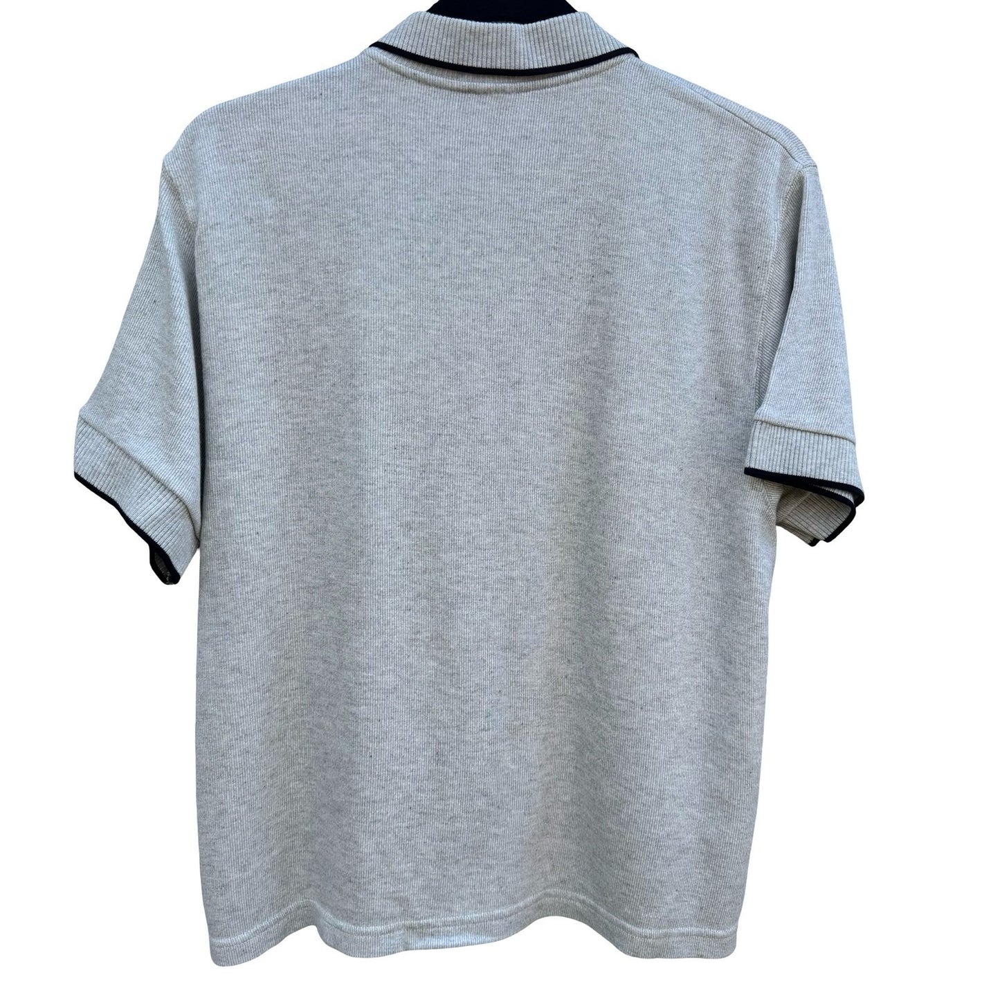 Vintage 90s Gray Ribbed Knit Tipped Polo Shirt Mens L Preppy Minimalist Grandpa