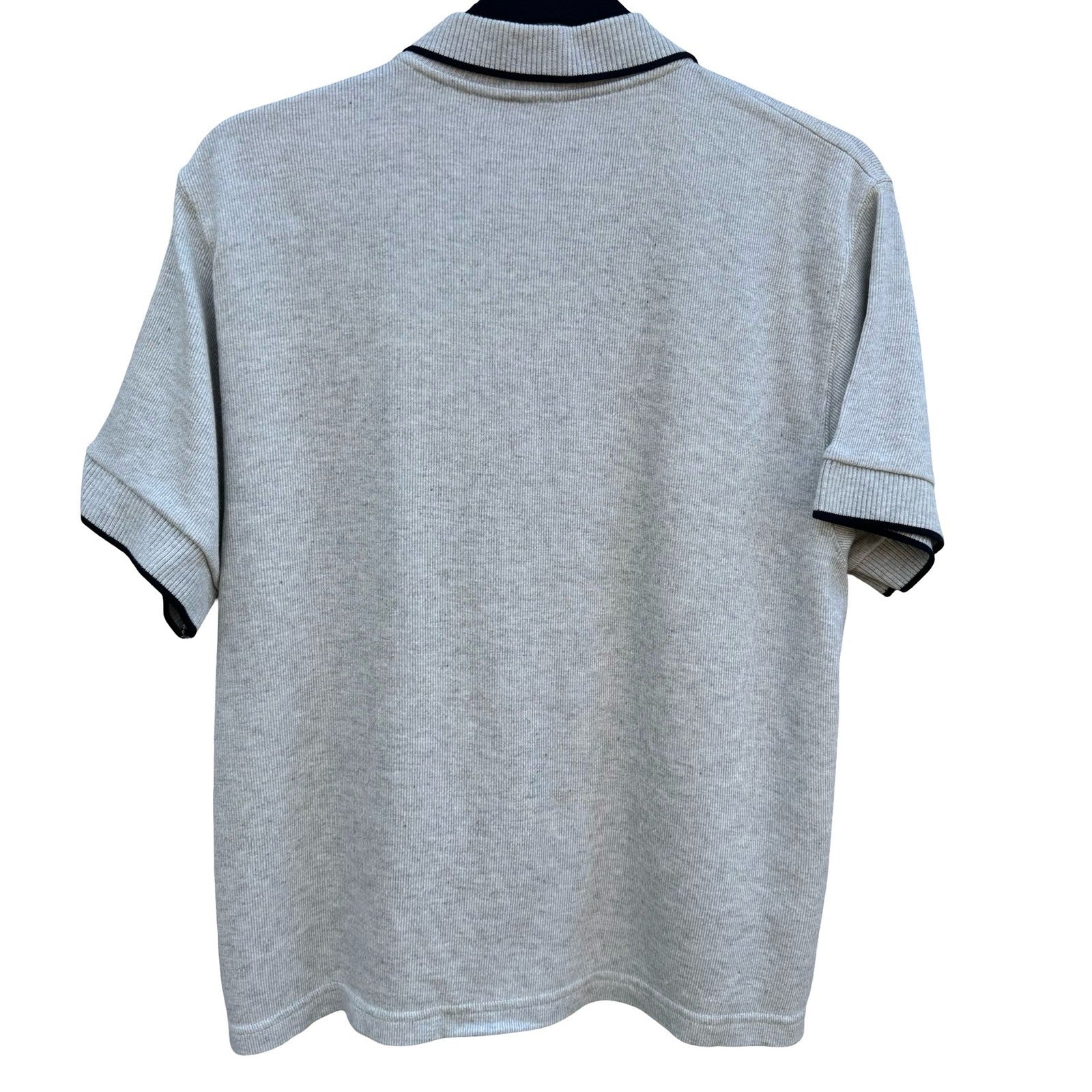 Vintage 90s Gray Ribbed Knit Tipped Polo Shirt Mens L Preppy Minimalist Grandpa
