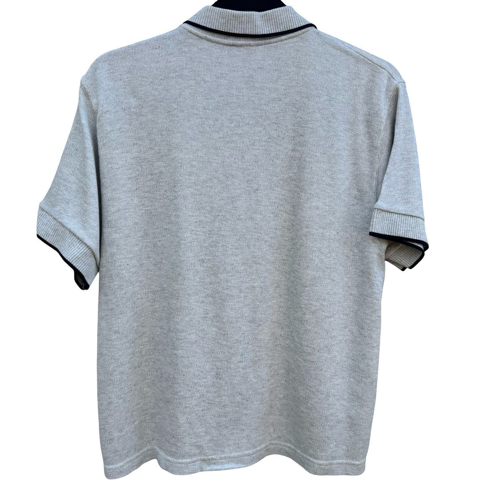 Vintage 90s Gray Ribbed Knit Tipped Polo Shirt Mens L Preppy Minimalist Grandpa