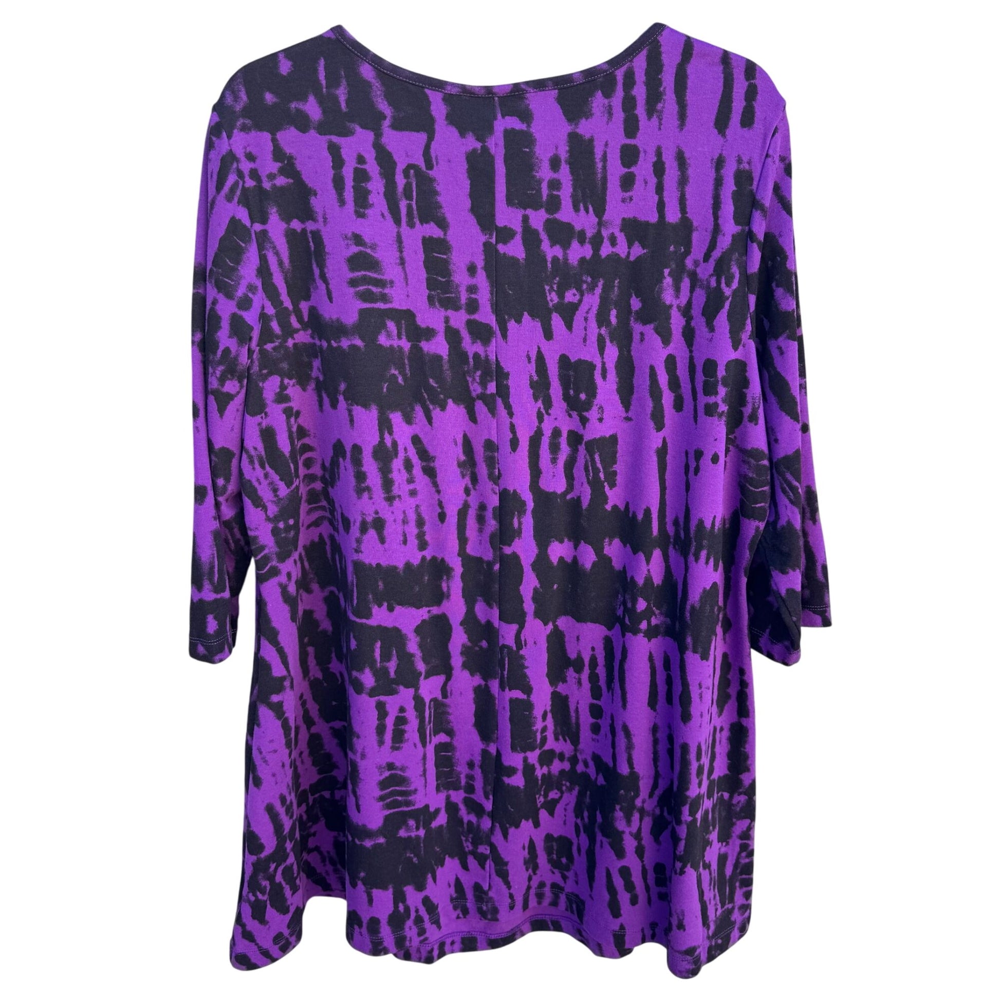Woman Within Purple Black Tie Dye Pleated Neck Long Tunic Shirt Blouse Top L
