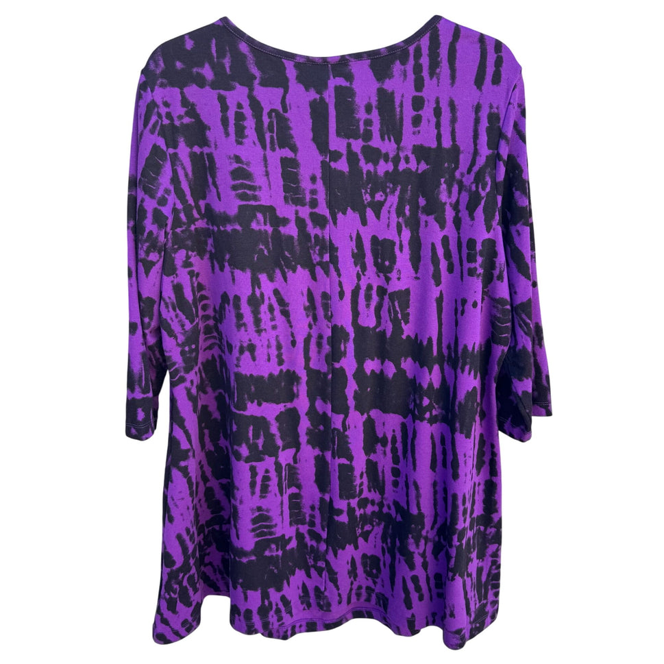 Woman Within Purple Black Tie Dye Pleated Neck Long Tunic Shirt Blouse Top L