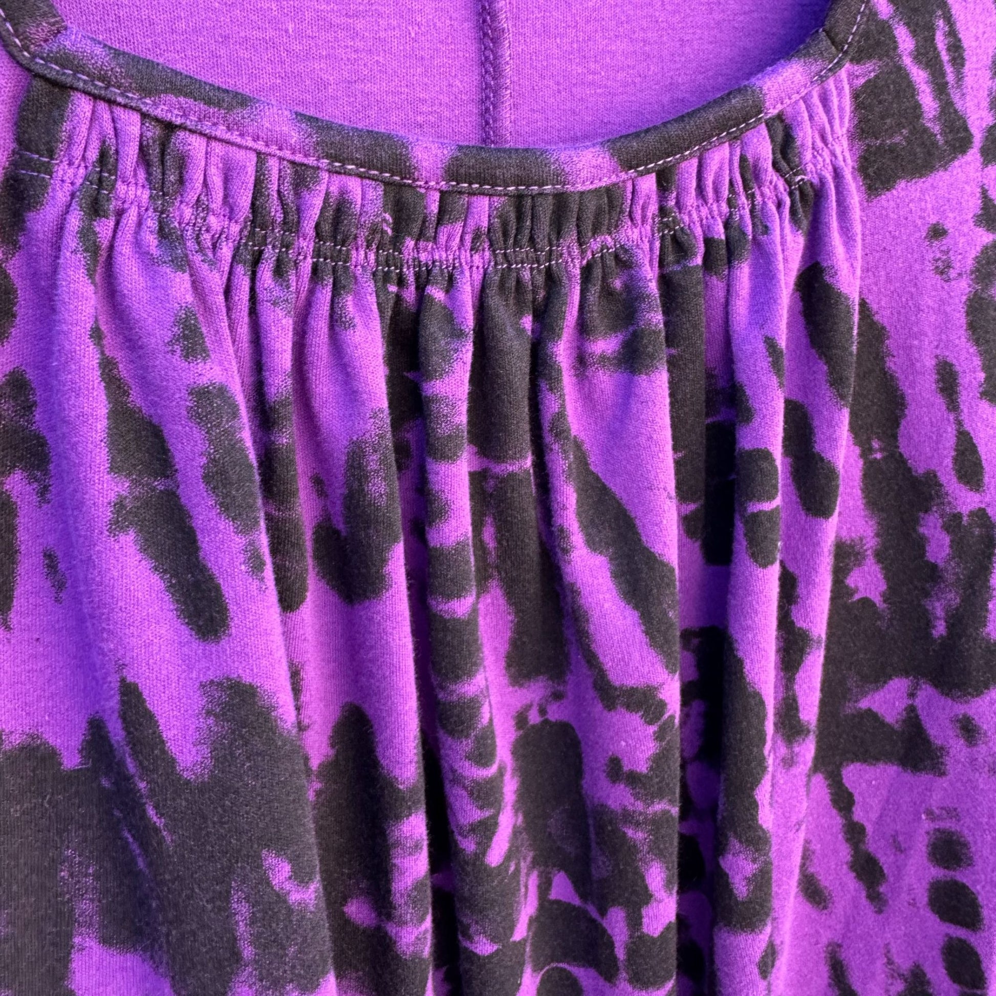 Woman Within Purple Black Tie Dye Pleated Neck Long Tunic Shirt Blouse Top L