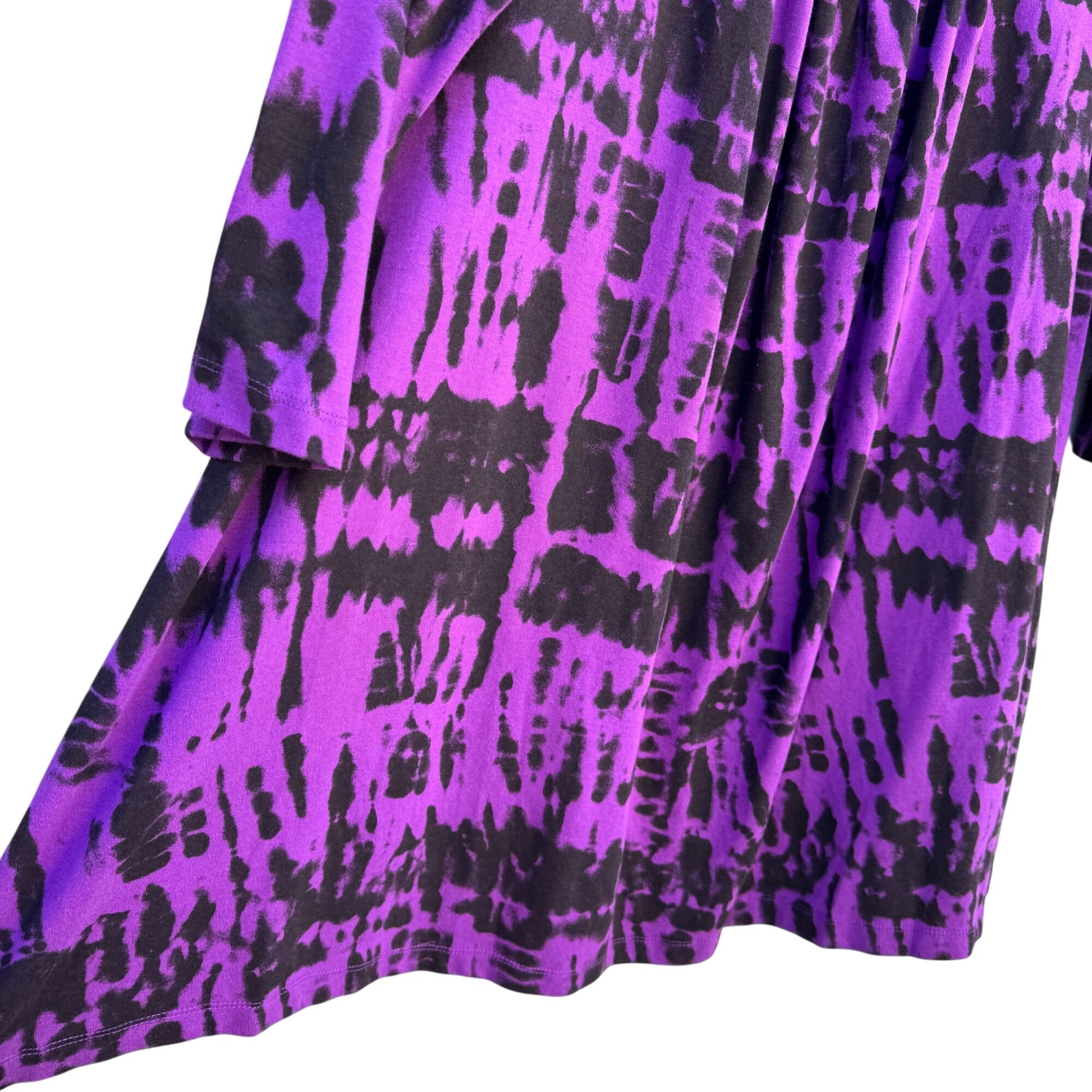 Woman Within Purple Black Tie Dye Pleated Neck Long Tunic Shirt Blouse Top L