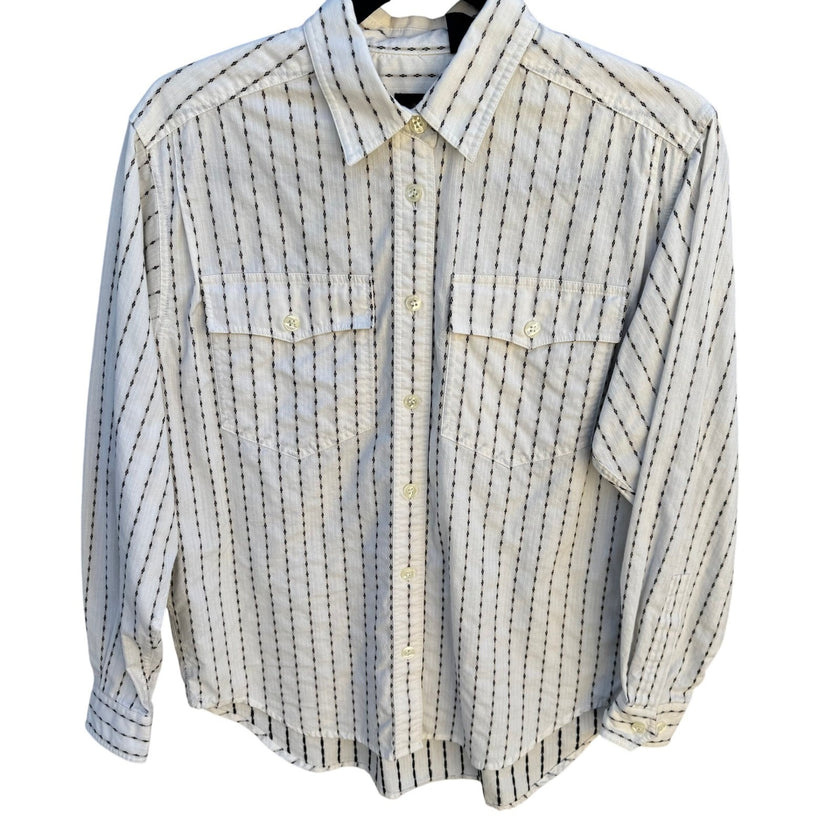 LizSport Vintage Womens S White Black Striped Cotton Button Down Shirt Pockets
