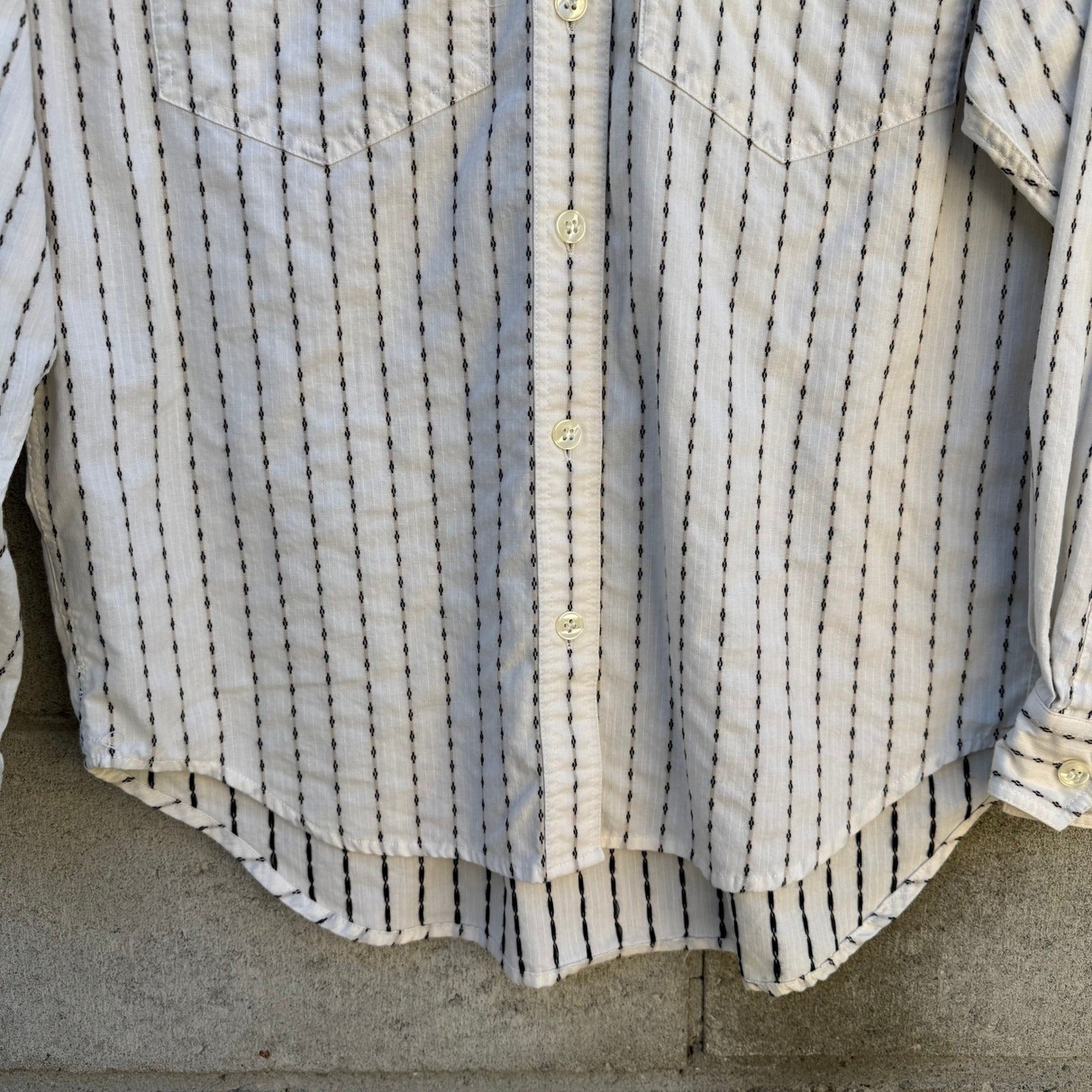 LizSport Vintage Womens S White Black Striped Cotton Button Down Shirt Pockets