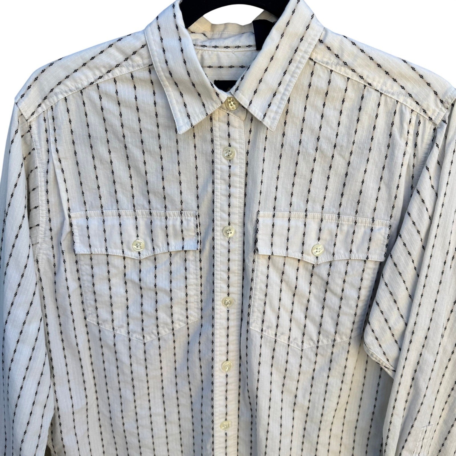 LizSport Vintage Womens S White Black Striped Cotton Button Down Shirt Pockets