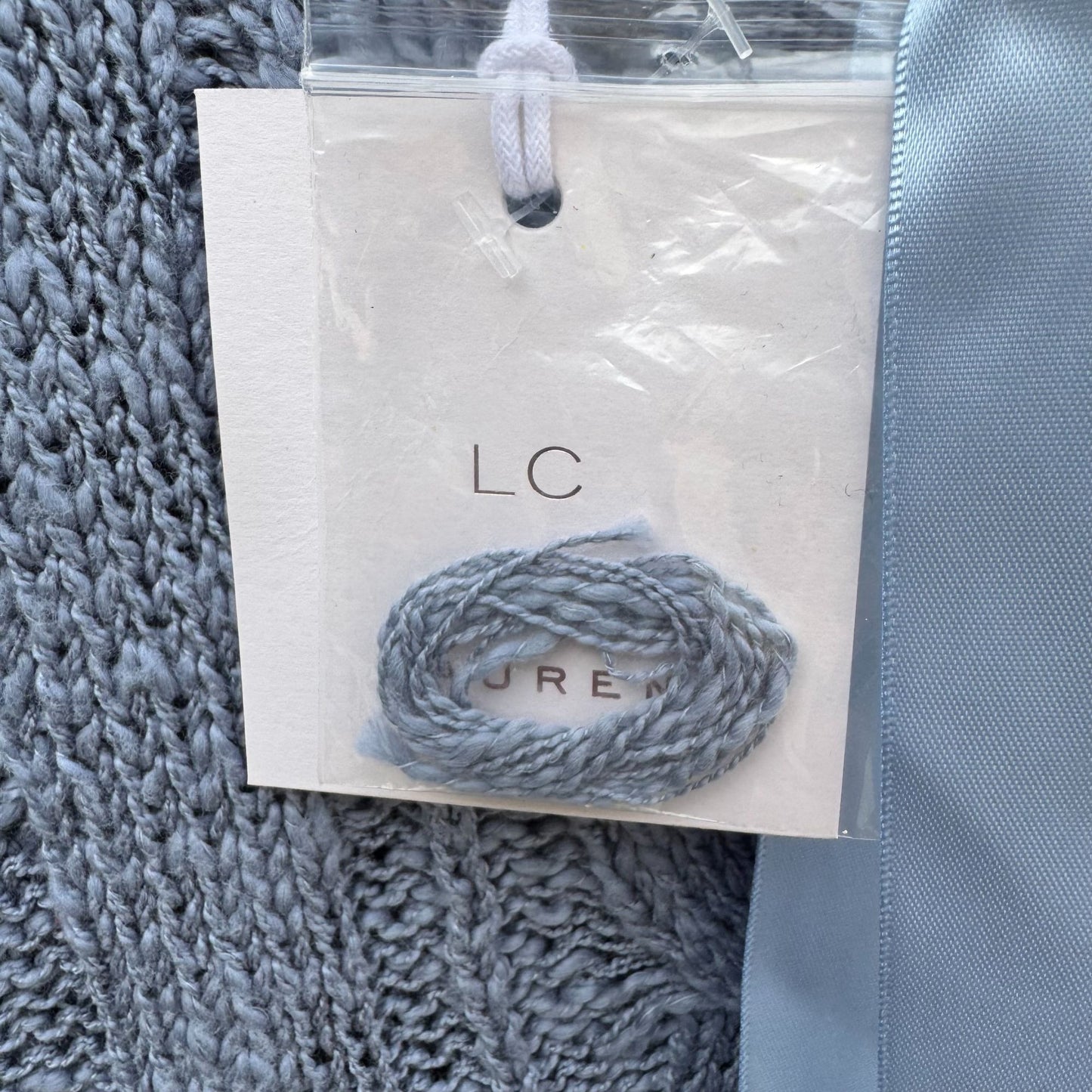Lauren Conrad XL Blue Open-Knit Eyelet Sweater Ribbon Tie Back Cable Detail New
