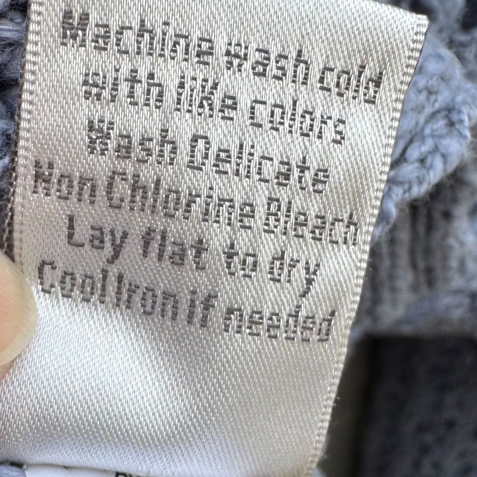 Lauren Conrad XL Blue Open-Knit Eyelet Sweater Ribbon Tie Back Cable Detail New