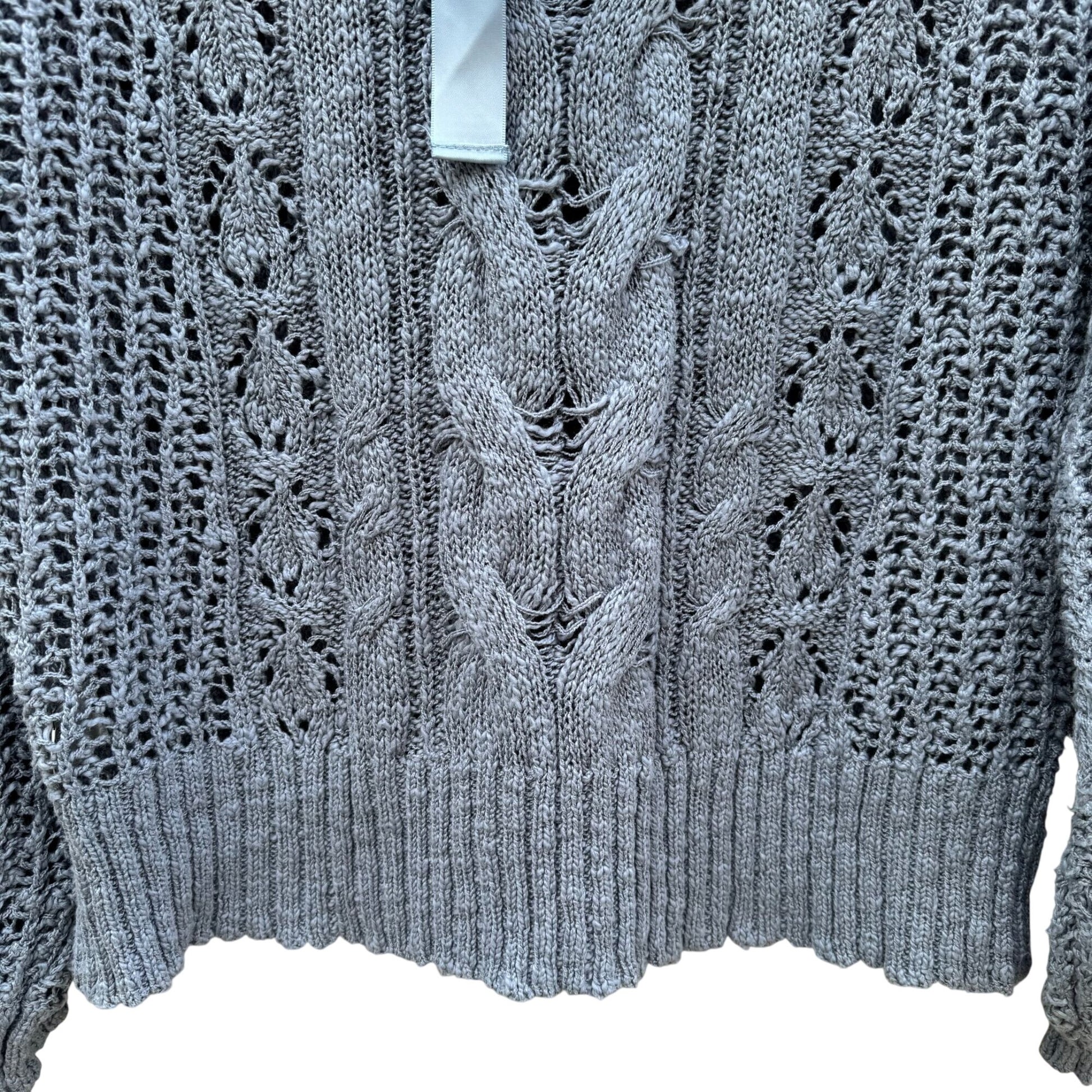 Lauren Conrad XL Blue Open-Knit Eyelet Sweater Ribbon Tie Back Cable Detail New