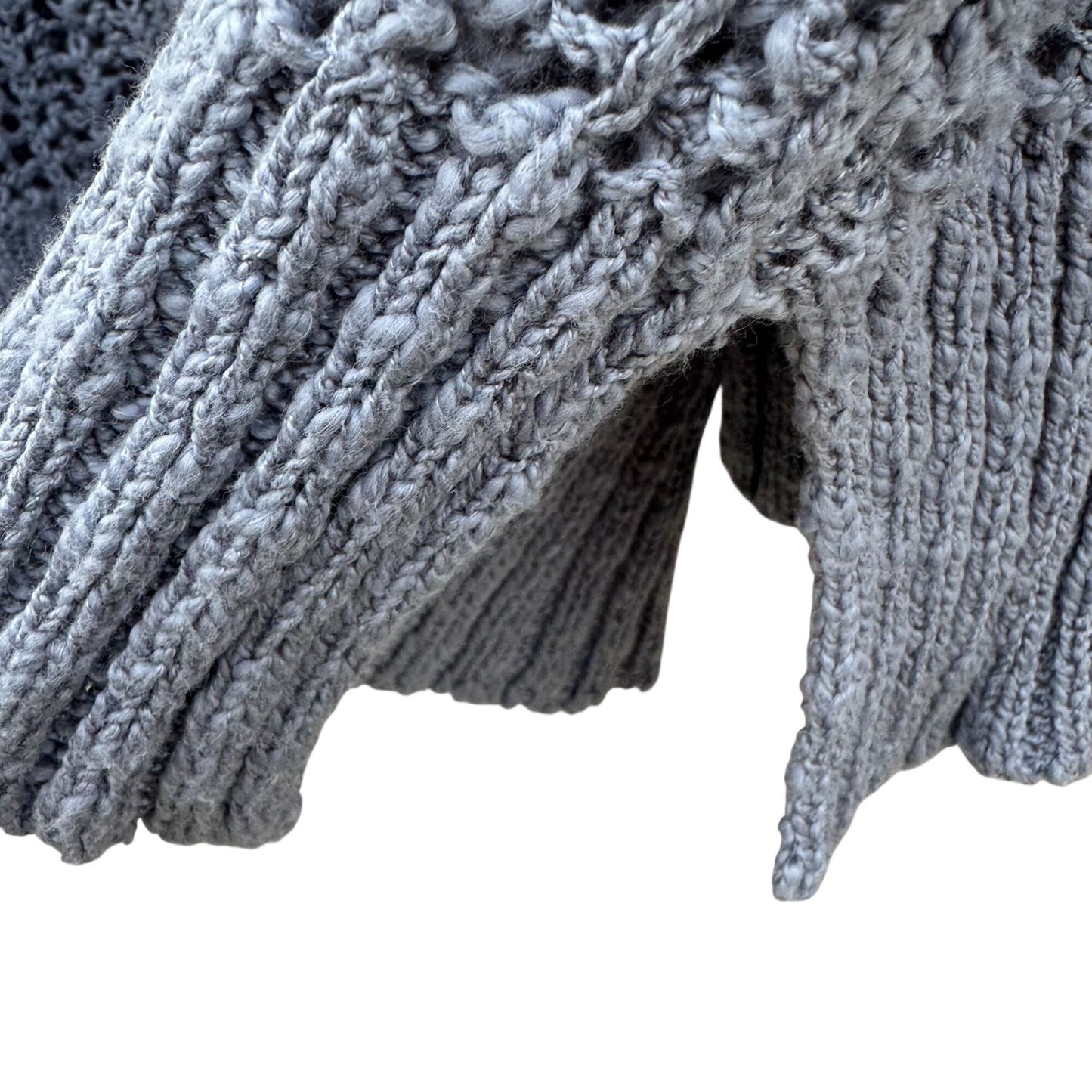 Lauren Conrad XL Blue Open-Knit Eyelet Sweater Ribbon Tie Back Cable Detail New