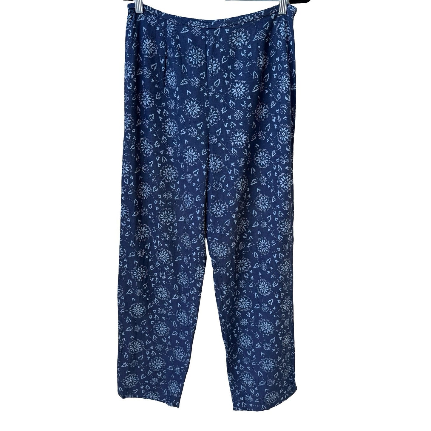 Style & Co Collection Silk Linen Floral Medallion Pants Navy Blue Womens 12