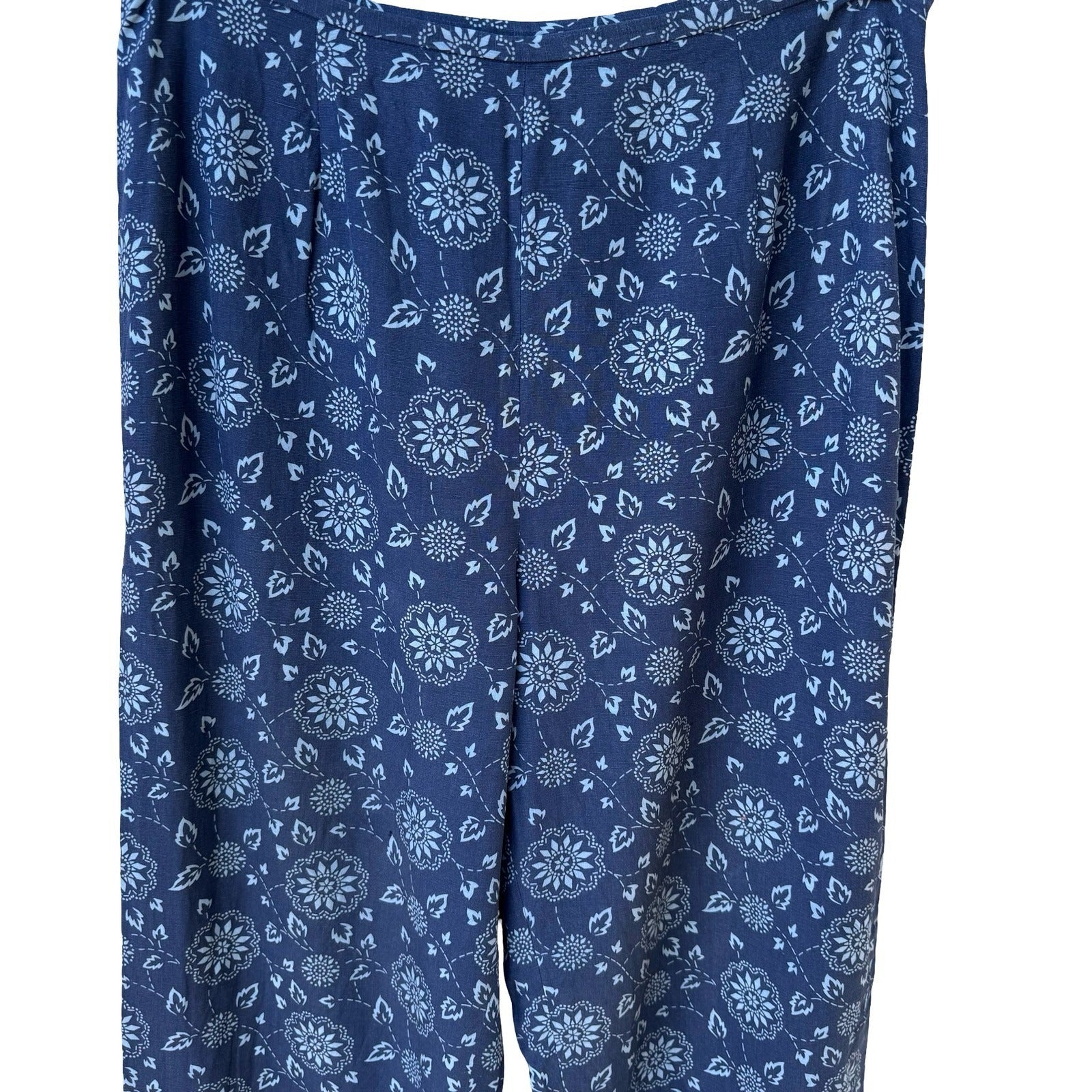 Style & Co Collection Silk Linen Floral Medallion Pants Navy Blue Womens 12
