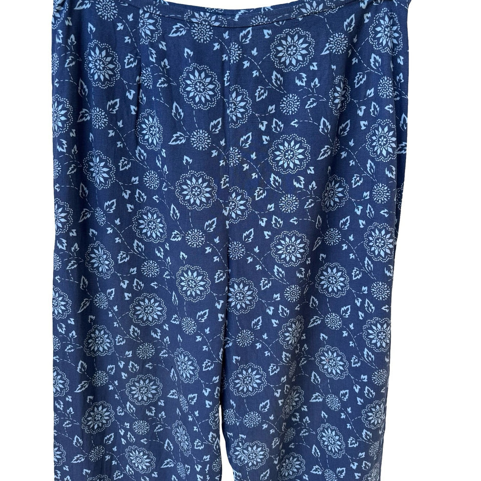 Style & Co Collection Silk Linen Floral Medallion Pants Navy Blue Womens 12