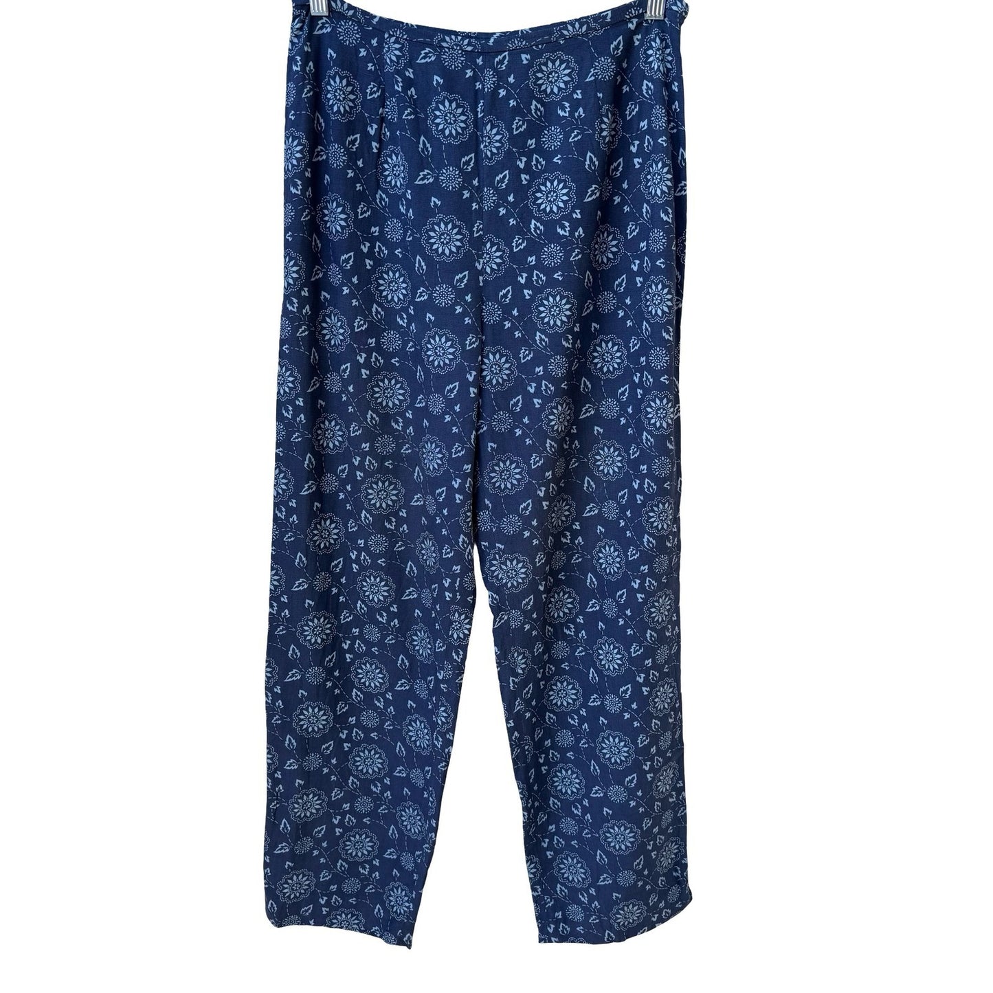 Style & Co Collection Silk Linen Floral Medallion Pants Navy Blue Womens 12
