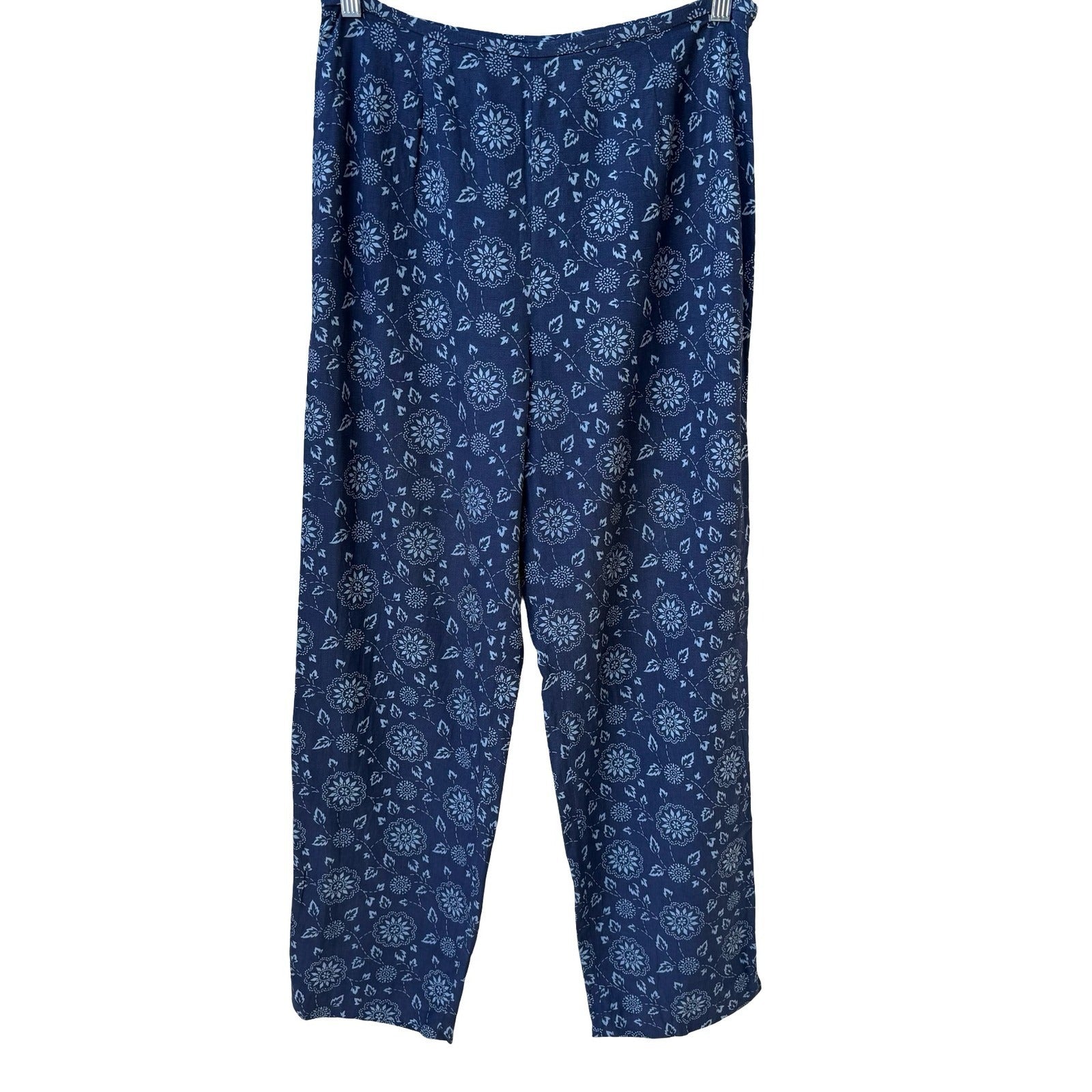 Style & Co Collection Silk Linen Floral Medallion Pants Navy Blue Womens 12