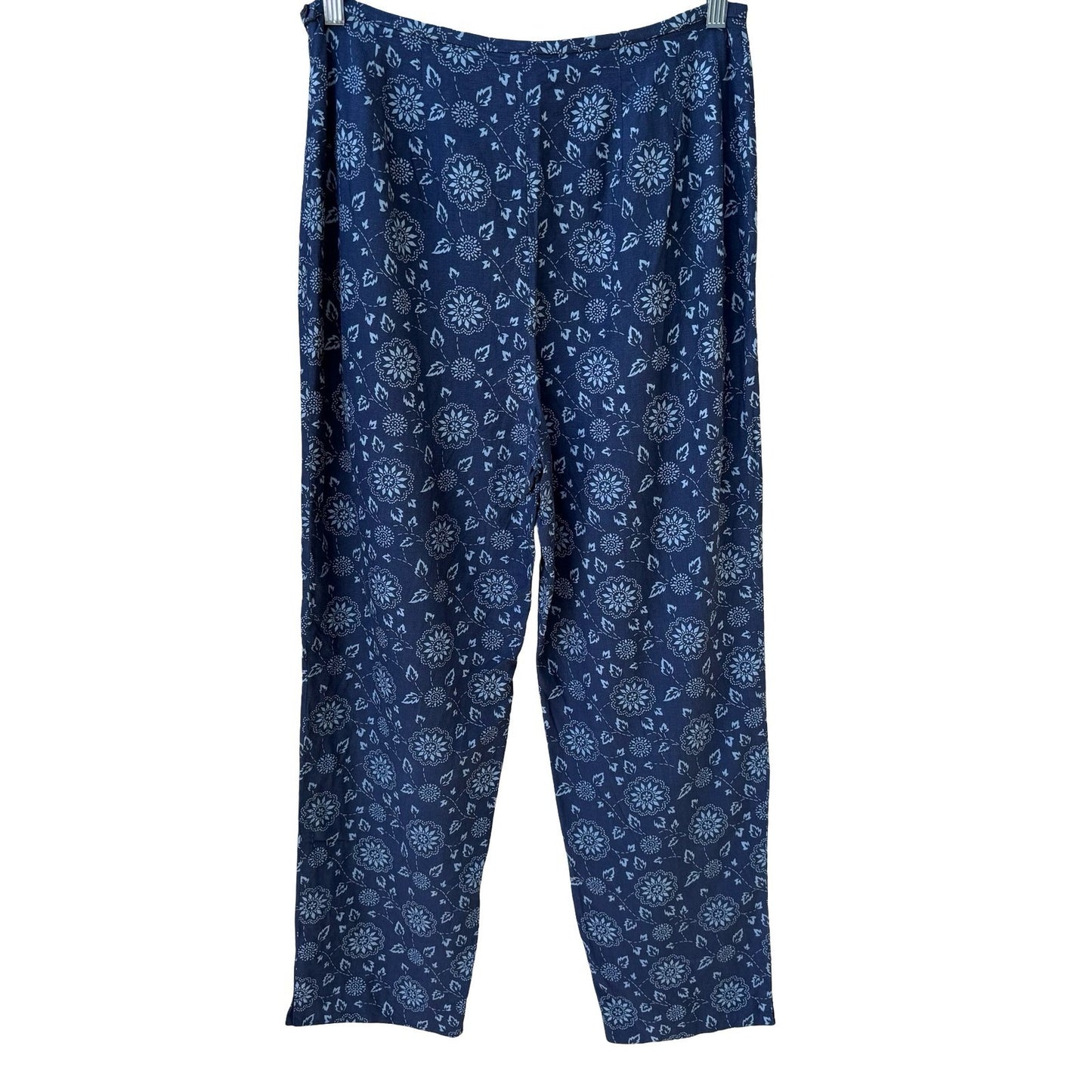 Style & Co Collection Silk Linen Floral Medallion Pants Navy Blue Womens 12