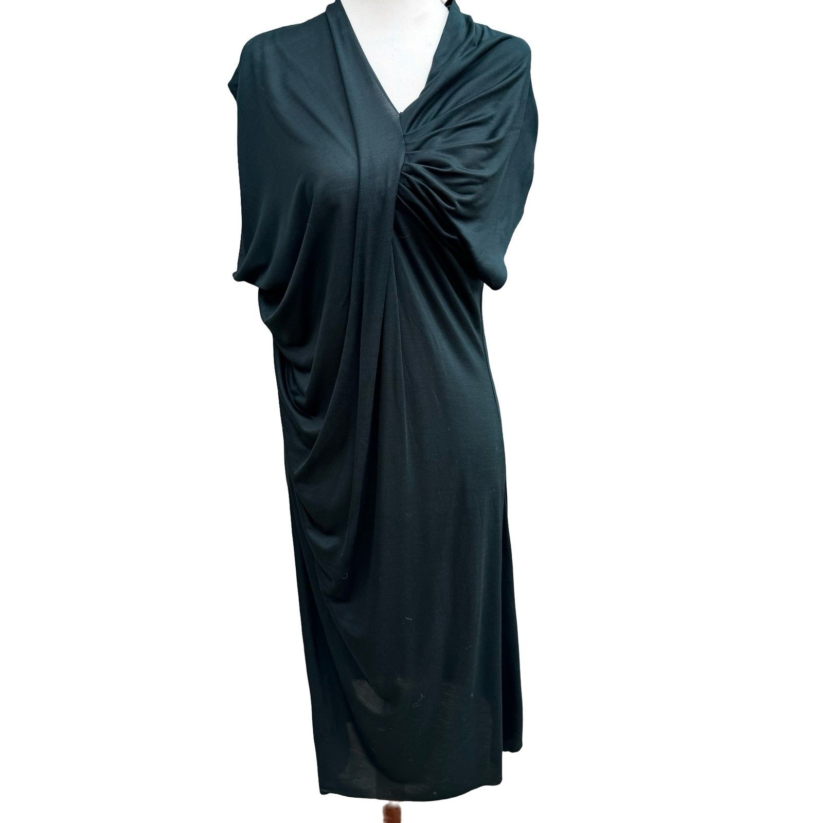 Poleci Vintage Y2K Draped Asymmetrical Midi Dress Lagenlook Avant Garde Green S