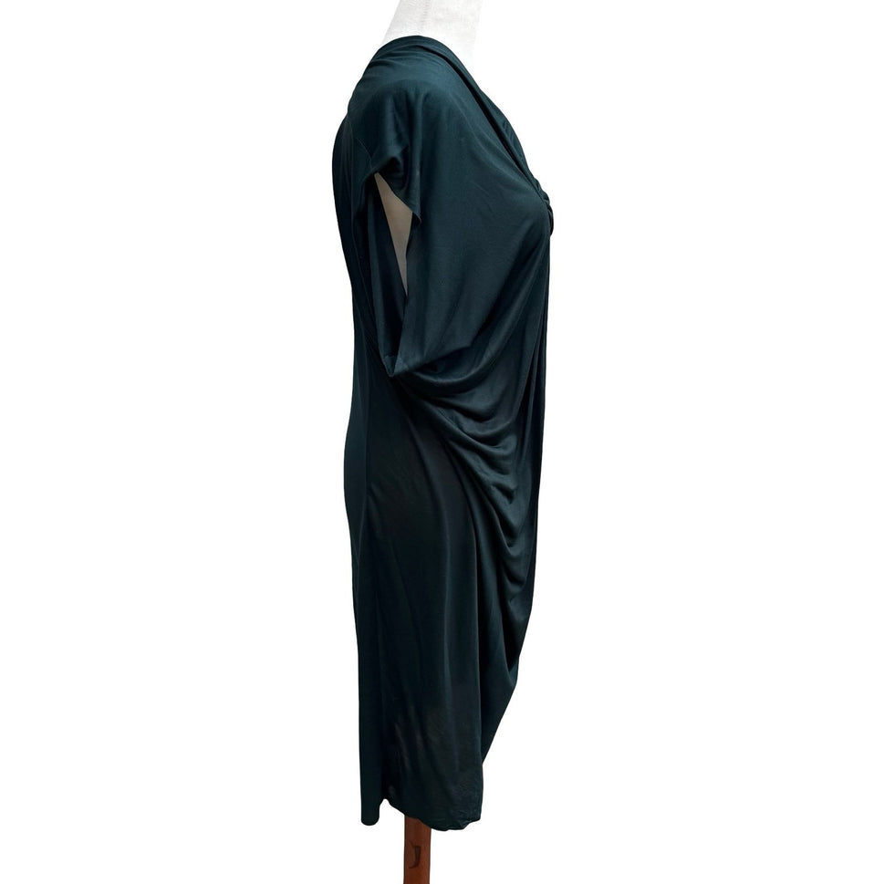 Poleci Vintage Y2K Draped Asymmetrical Midi Dress Lagenlook Avant Garde Green S