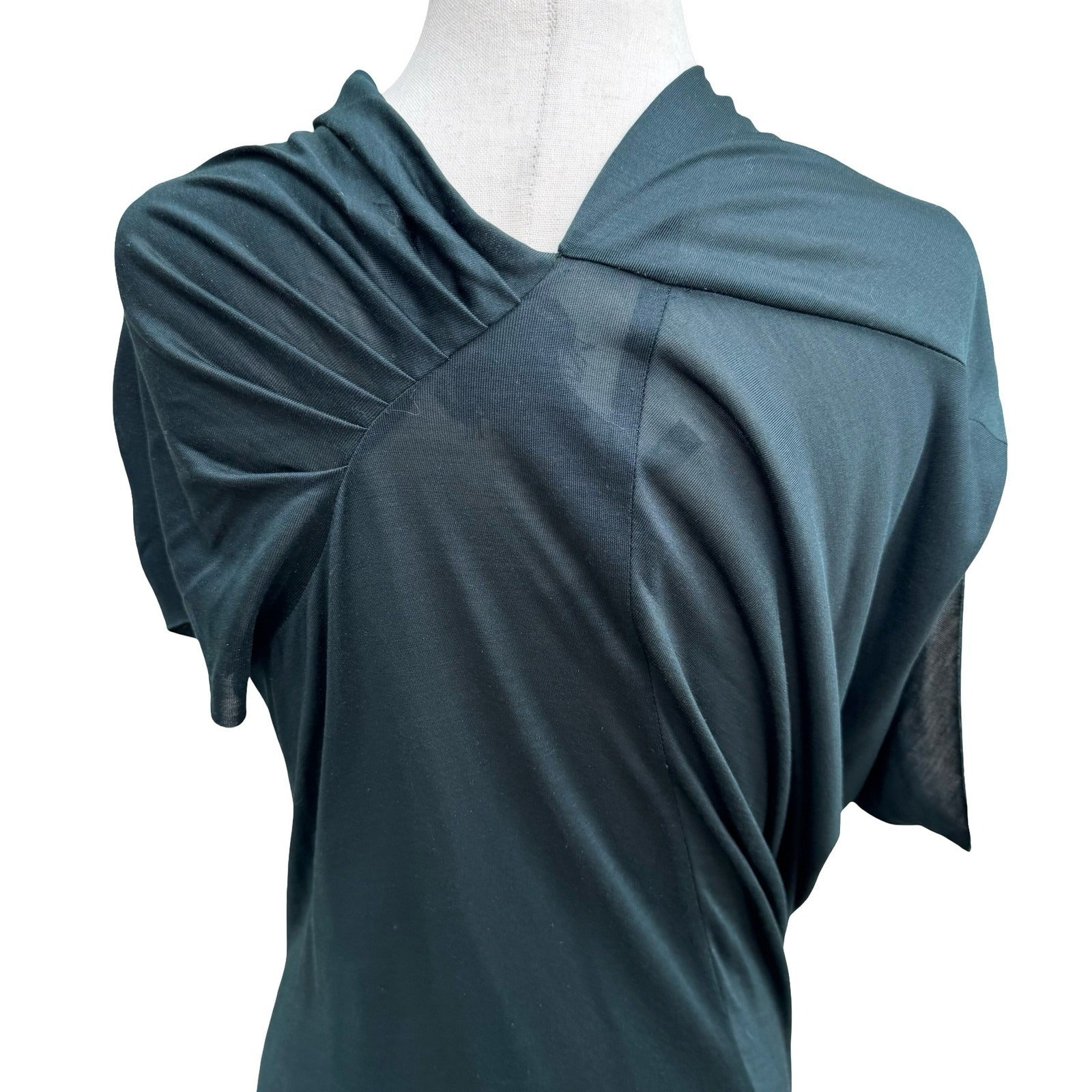 Poleci Vintage Y2K Draped Asymmetrical Midi Dress Lagenlook Avant Garde Green S