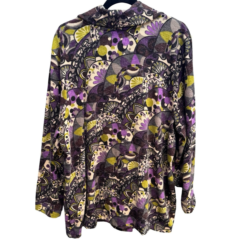 Nicaya Abstract Psychedelic Boho Art To Wear Whimsigoth Fuzzy Knit Cardigan 1X