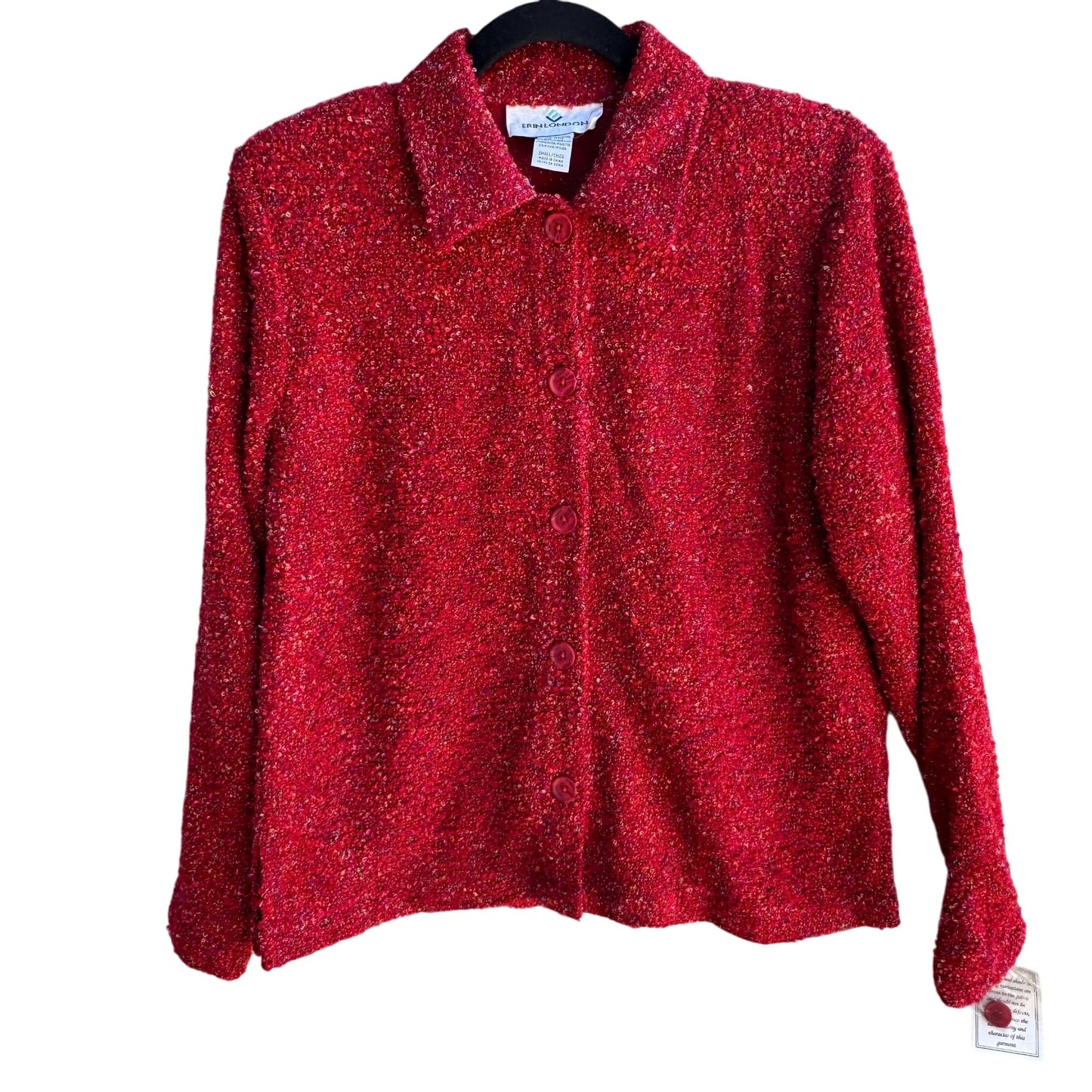 Erin London Vintage Womens Red Boucle Button-Up Knit PreppyCardigan Jacket New S
