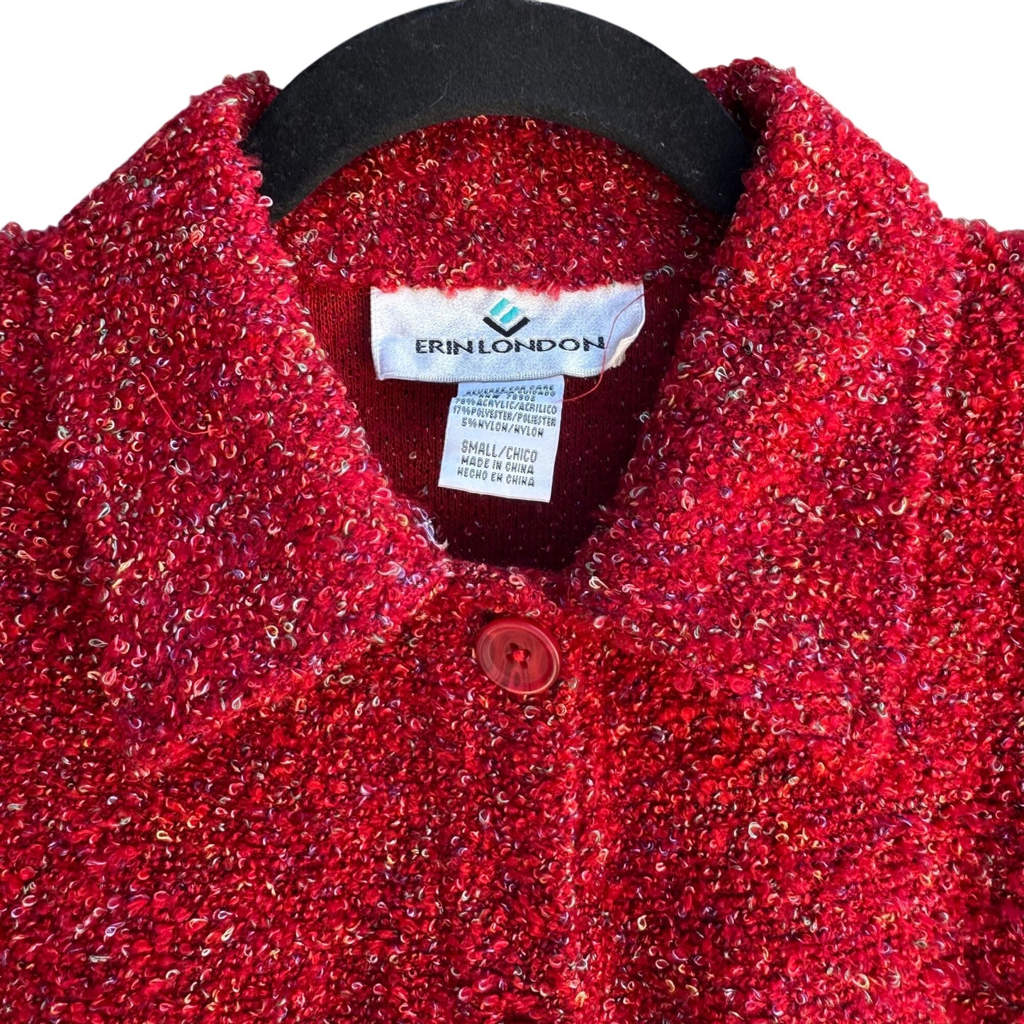 Erin London Vintage Womens Red Boucle Button-Up Knit PreppyCardigan Jacket New S