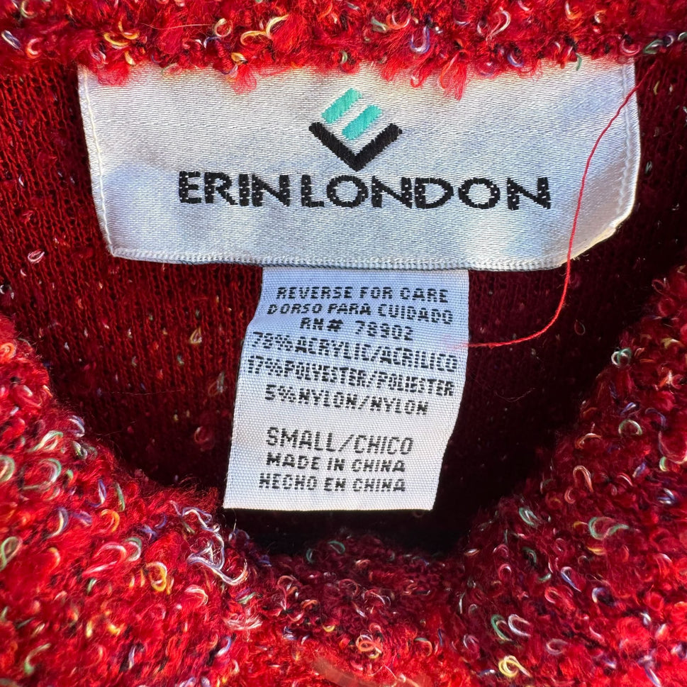 Erin London Vintage Womens Red Boucle Button-Up Knit PreppyCardigan Jacket New S