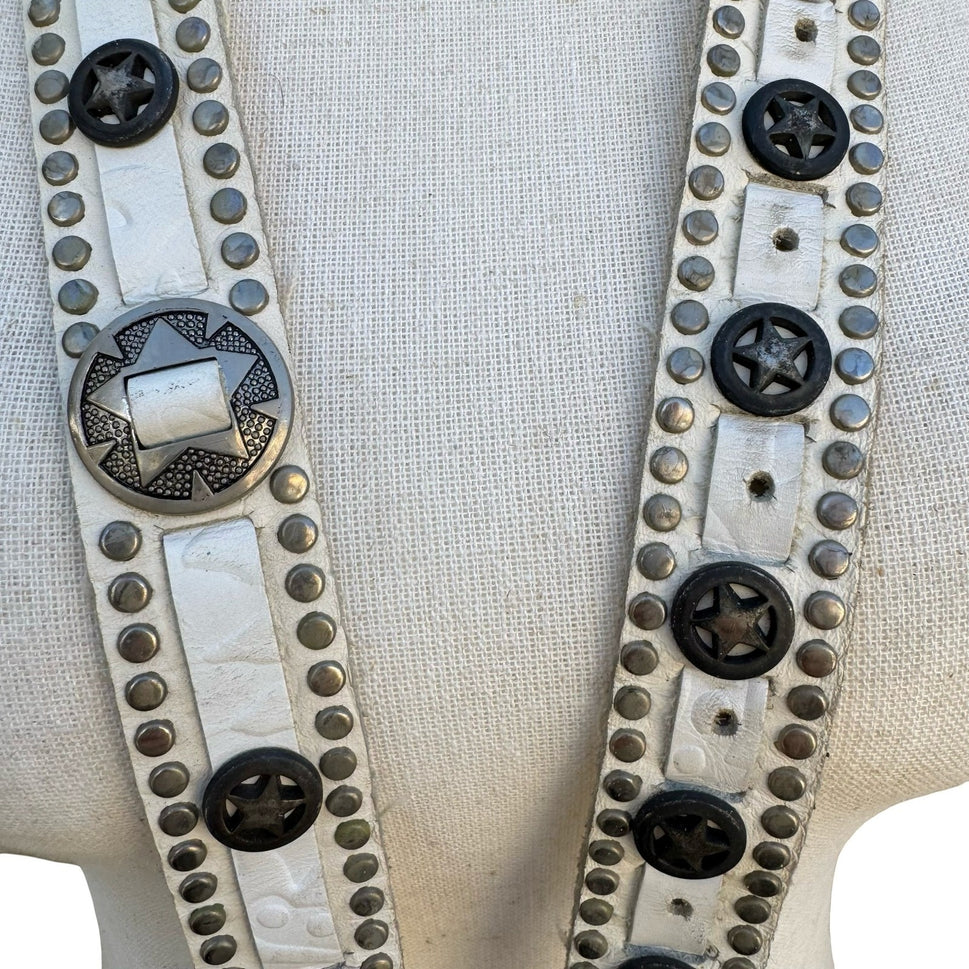 Lily Farouche Munich Vintage White Leather Studded Star Concho Belt West Germany