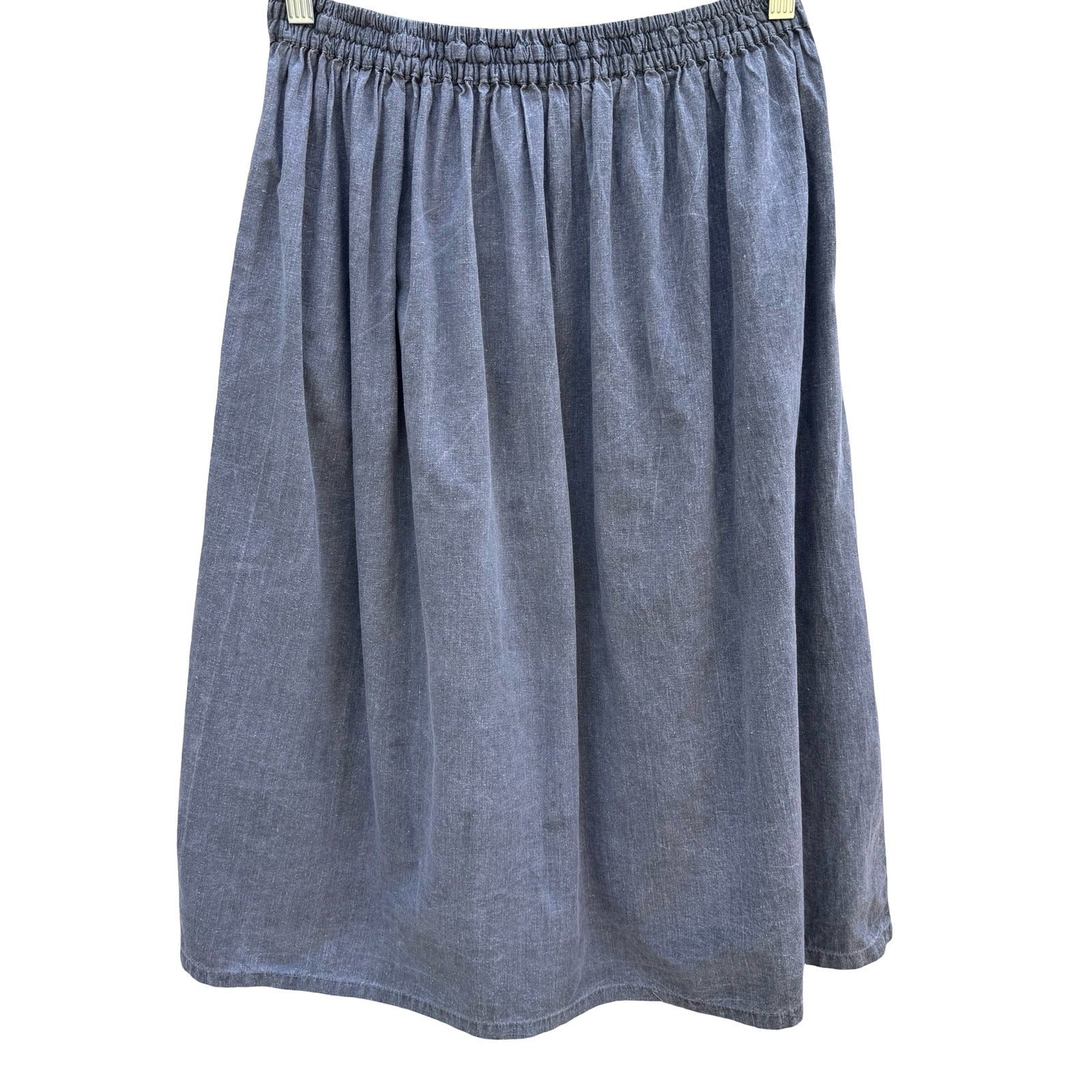 Vintage 90s Grey Embroidered Floral Beaded Midi Skirt Pockets Boho Folk Peasant