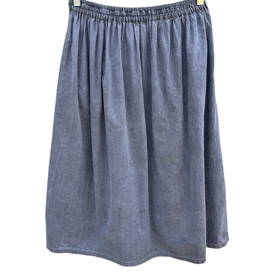 Vintage 90s Grey Embroidered Floral Beaded Midi Skirt Pockets Boho Folk Peasant