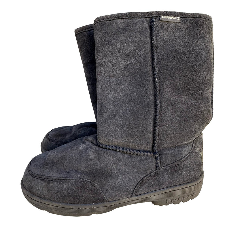 Bearpaw Emma Tall Womens Boots Charcoal Gray Suede Shearling Sheepskin Wool 10